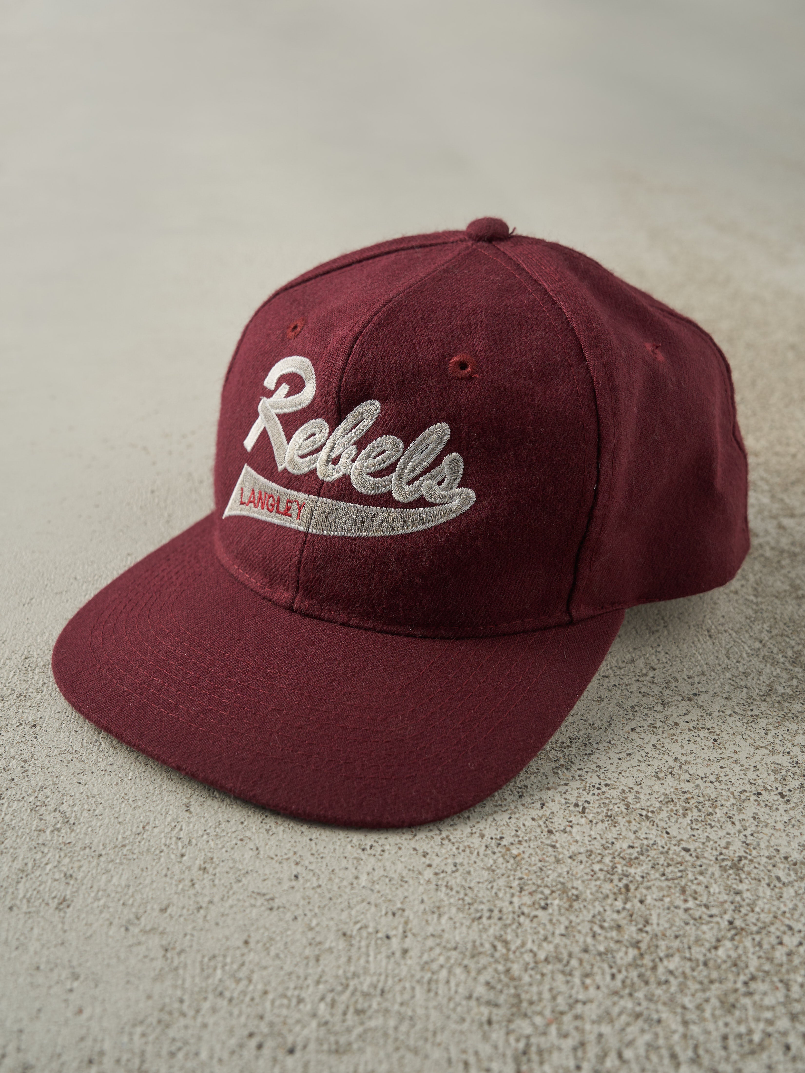 Vintage 90s Burgundy Rebels Langley Embroidered Wool Snapback