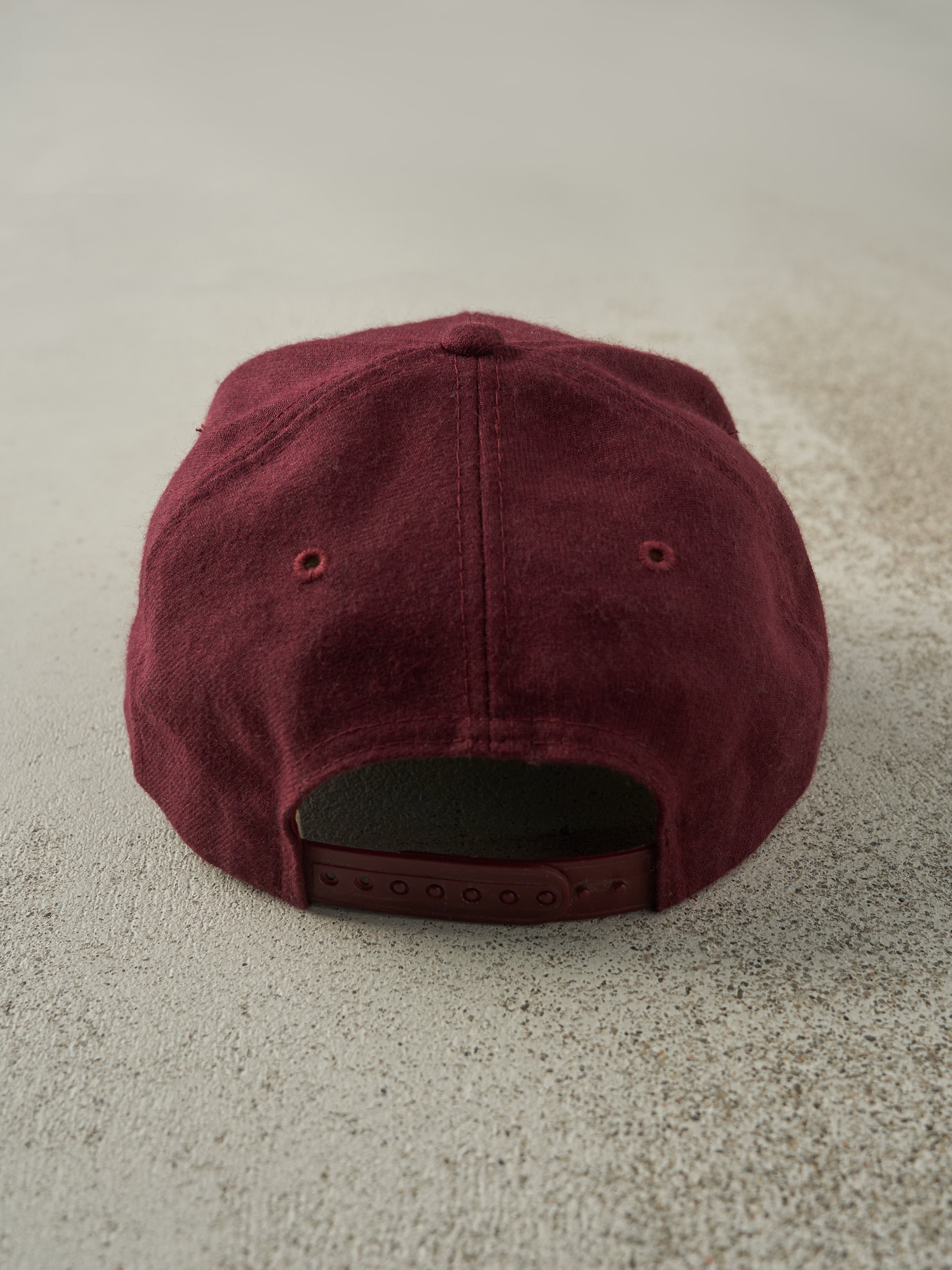Vintage 90s Burgundy Rebels Langley Embroidered Wool Snapback