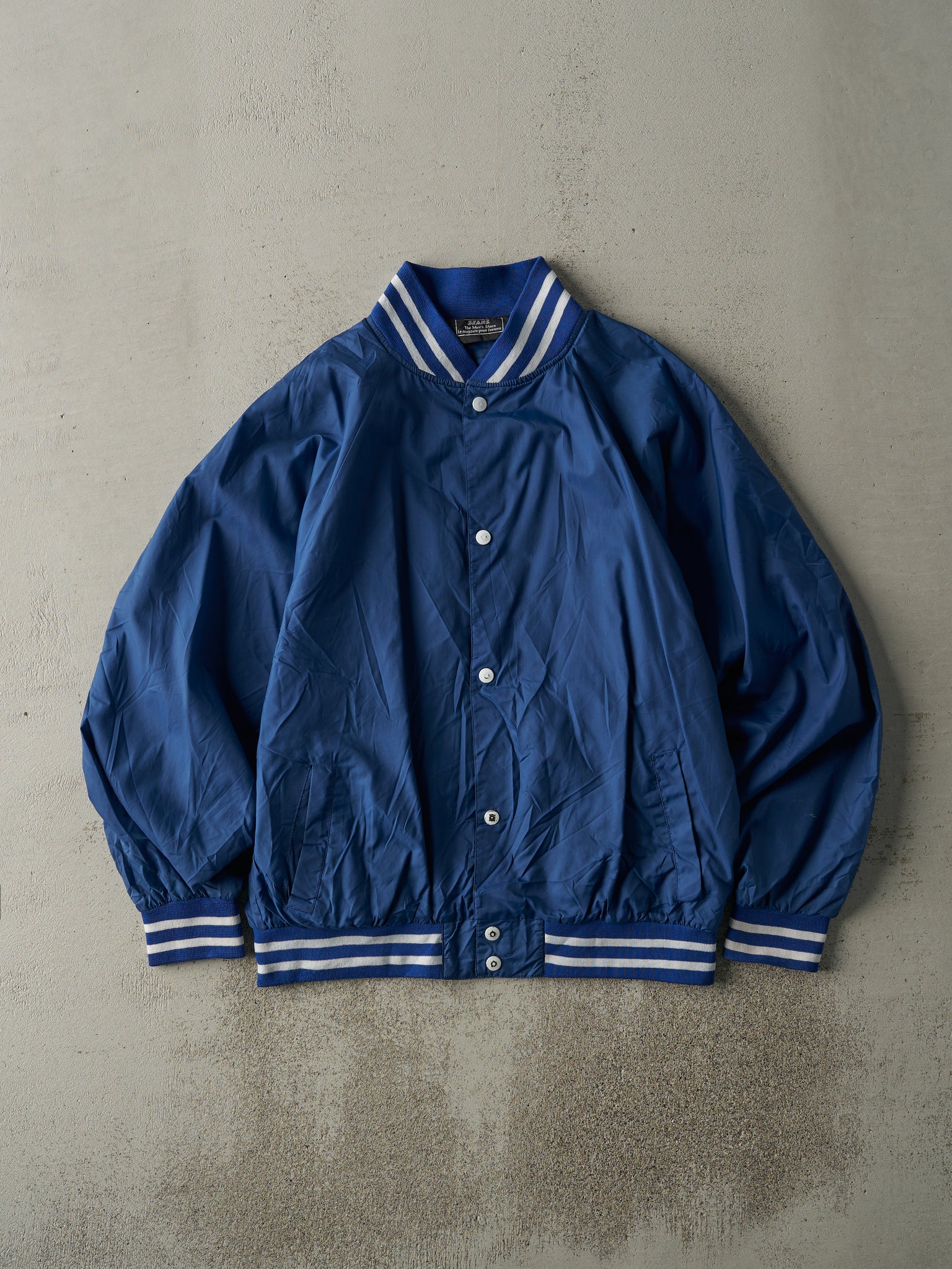 Vintage 70s Blue Blank Nylon Bomber Jacket (M)