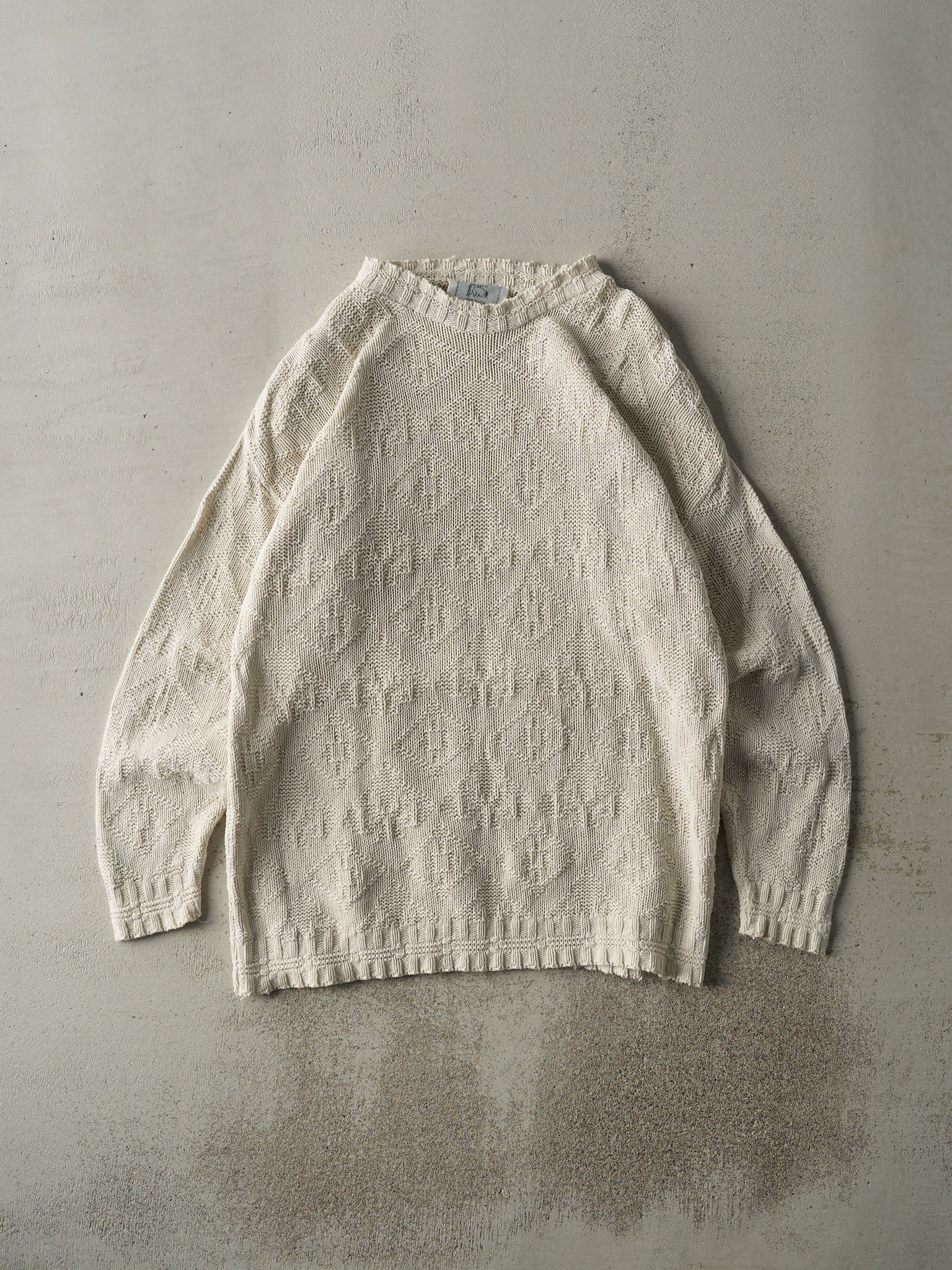 Vintage 80s Beige Knit Patterned Pullover Sweater (M)