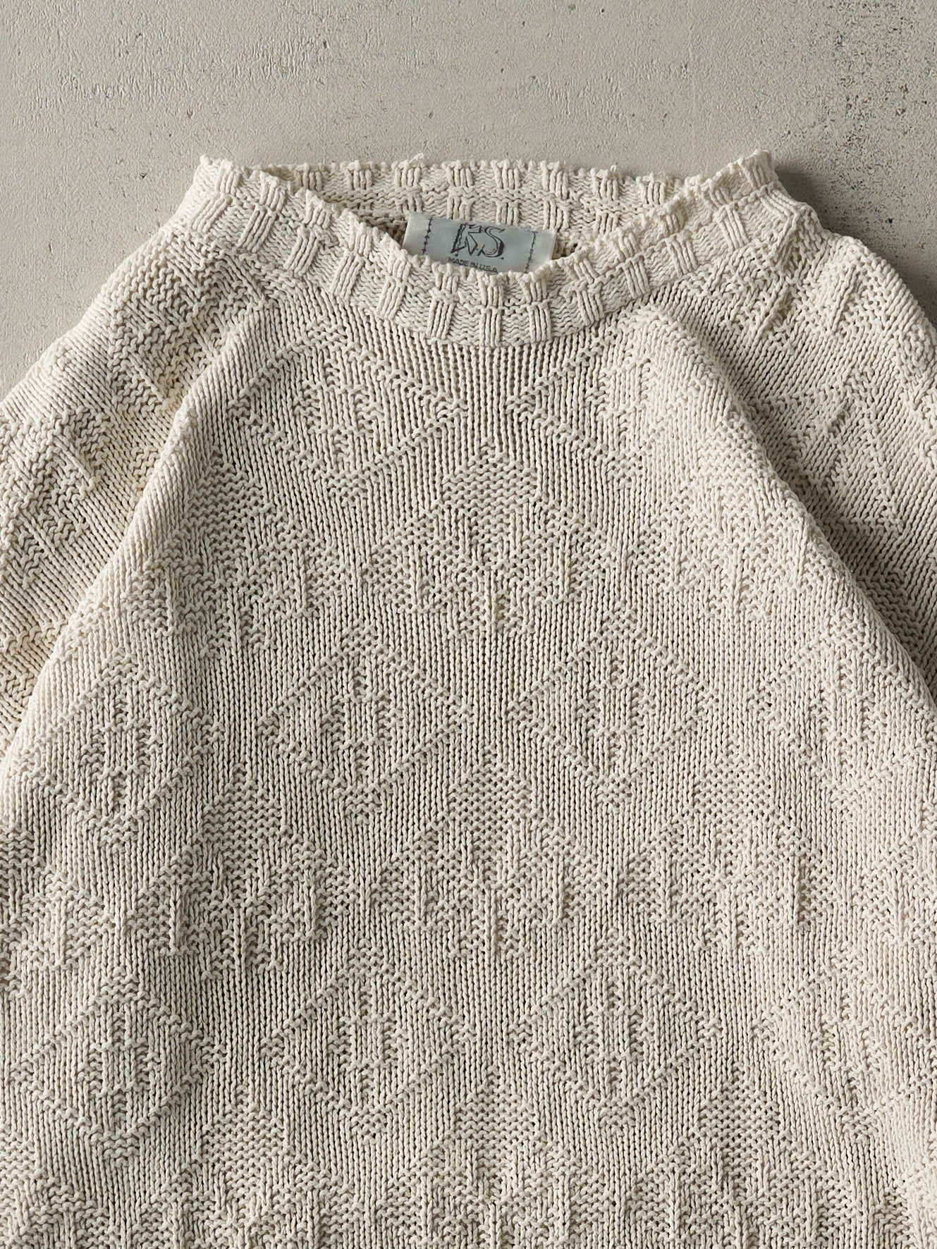 Vintage 80s Beige Knit Patterned Pullover Sweater (M)