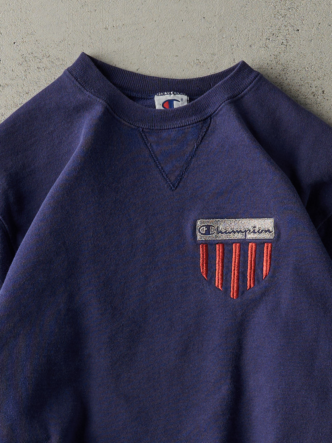 Vintage 90s Navy Blue Embroidered Champion Crewneck (L)