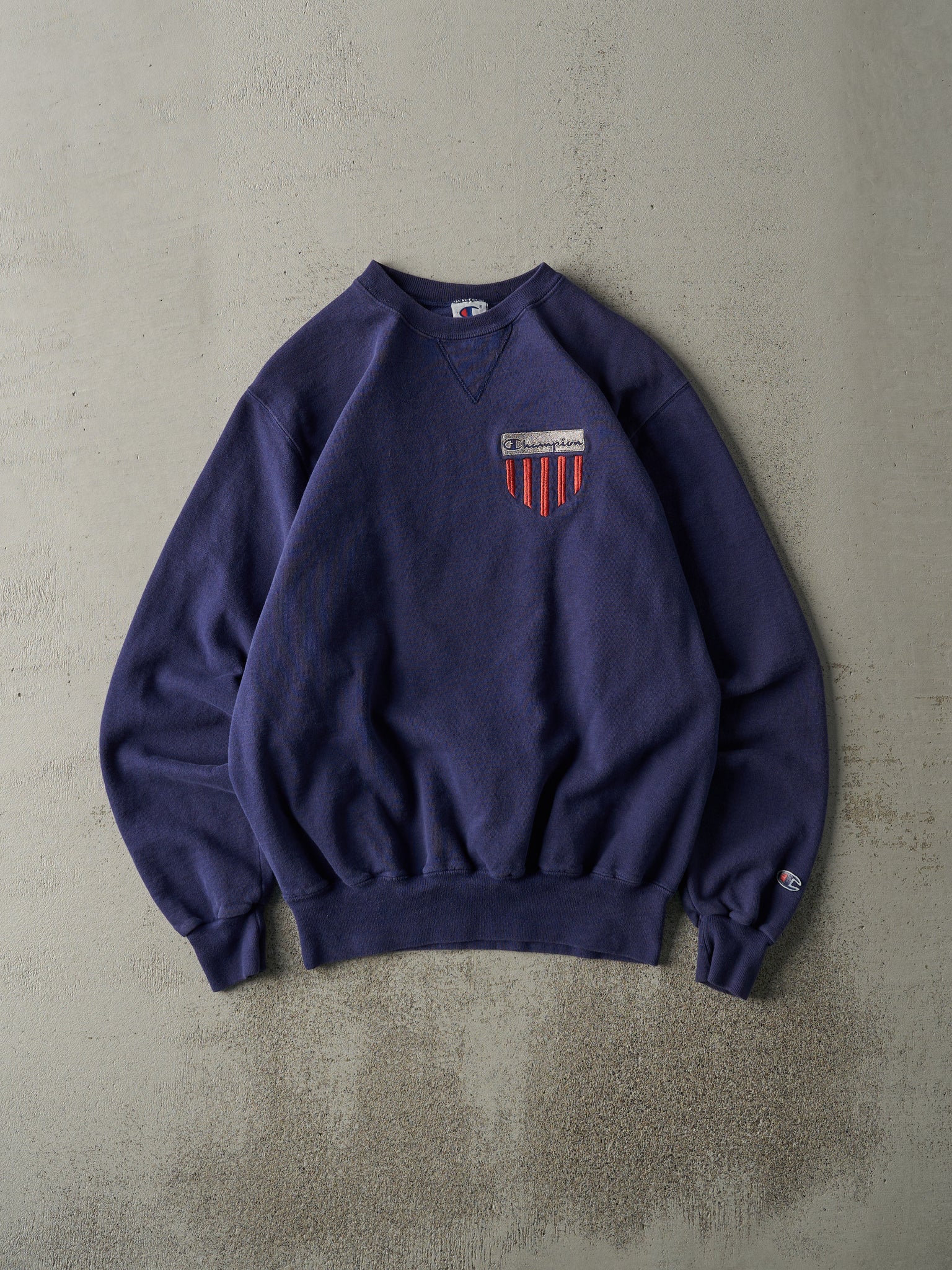 Vintage 90s Navy Blue Embroidered Champion Crewneck (L)