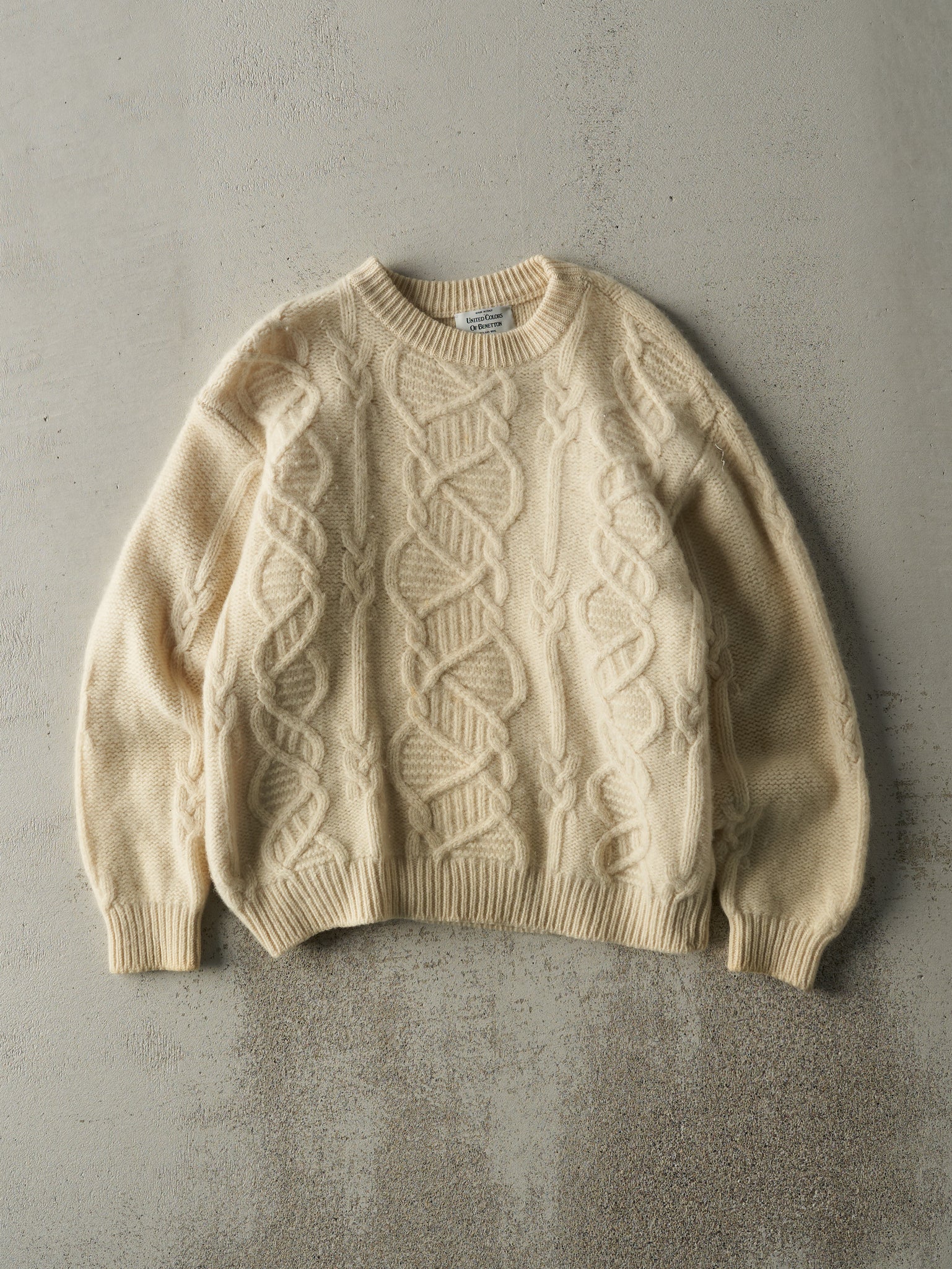 Vintage 80s Beige Cable Knit Pullover (M)