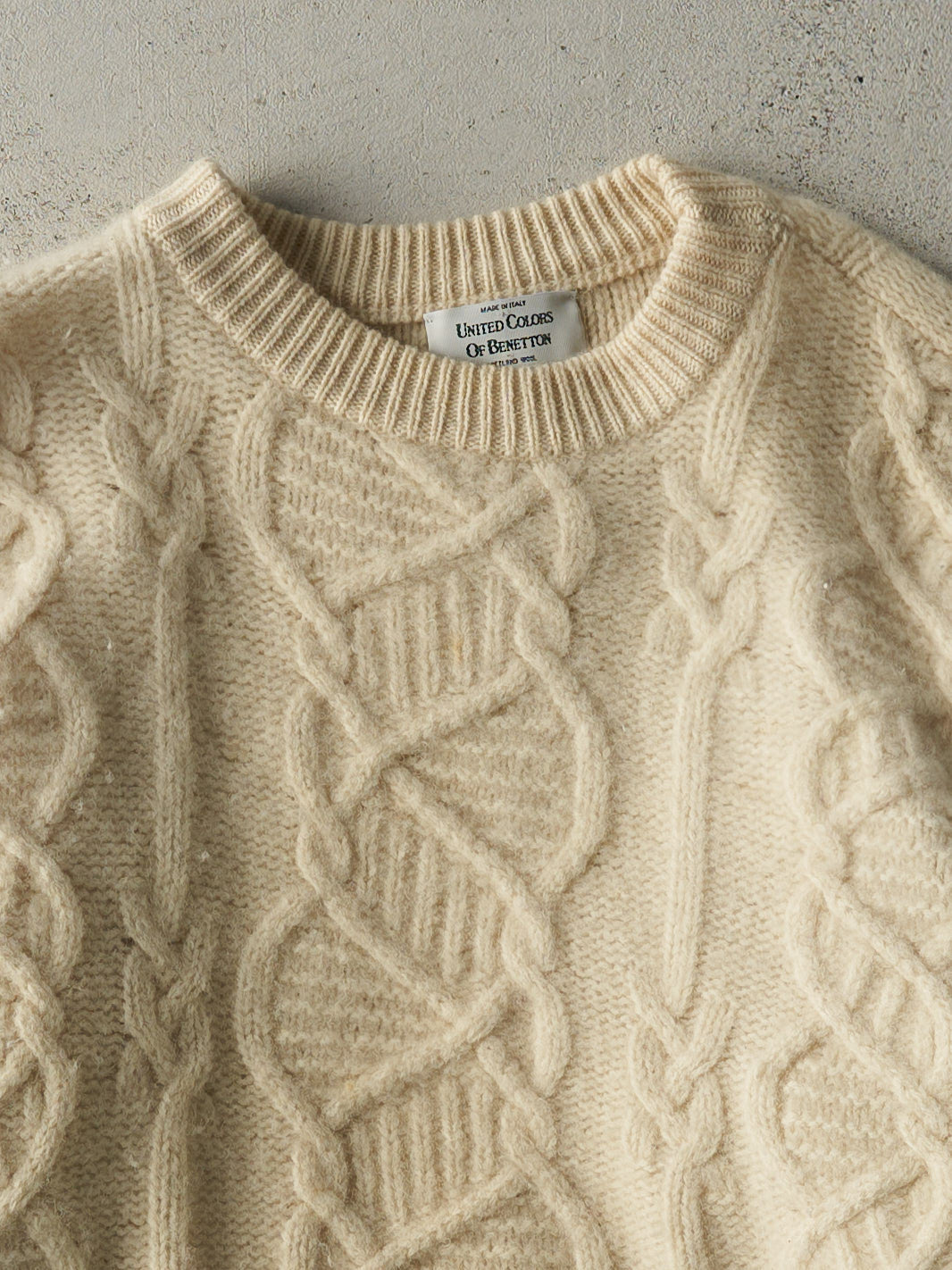 Vintage 80s Beige Cable Knit Pullover (M)