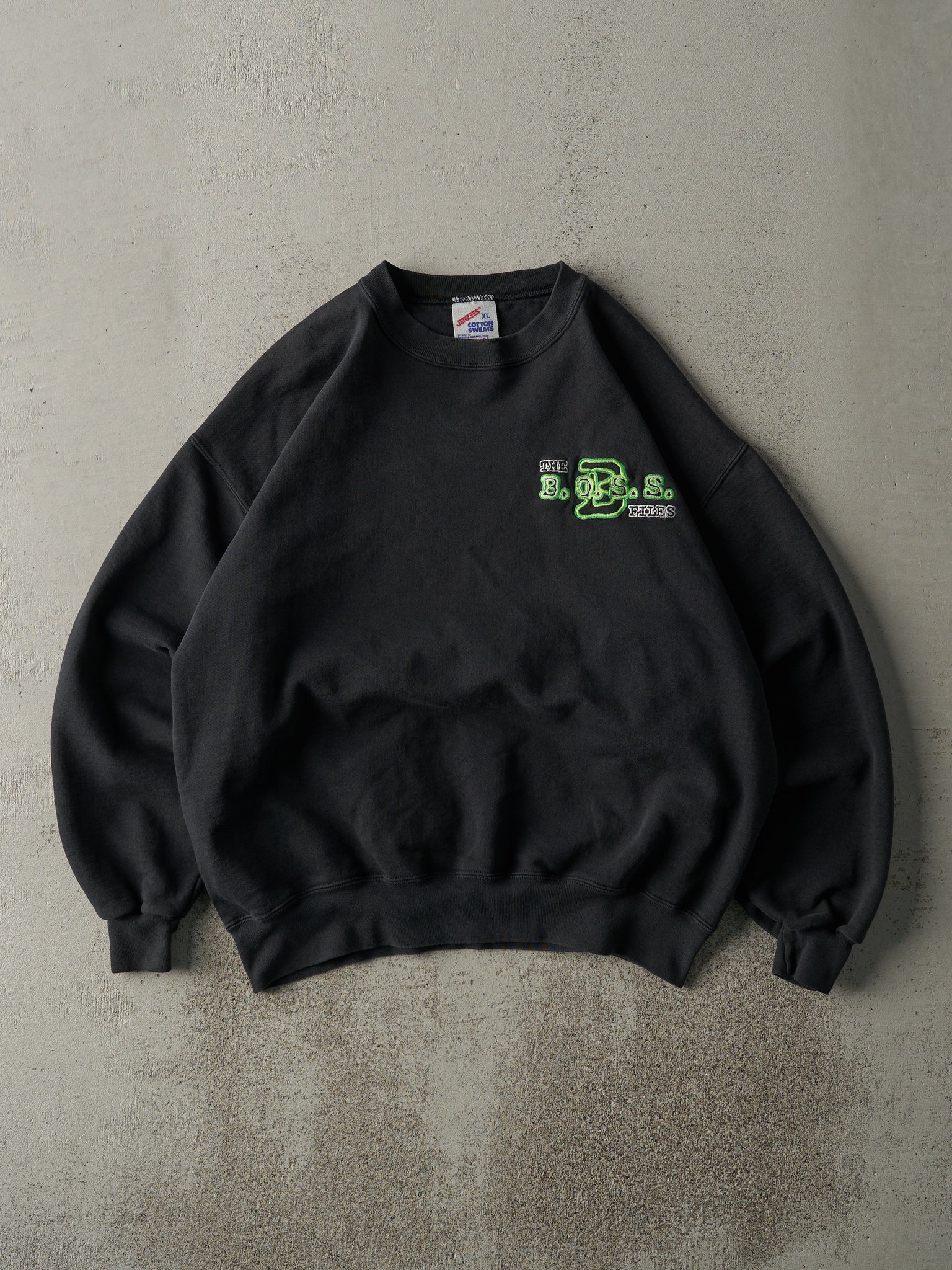 Vintage 90s Black Embroidered Parody Graphic Crewneck (L)