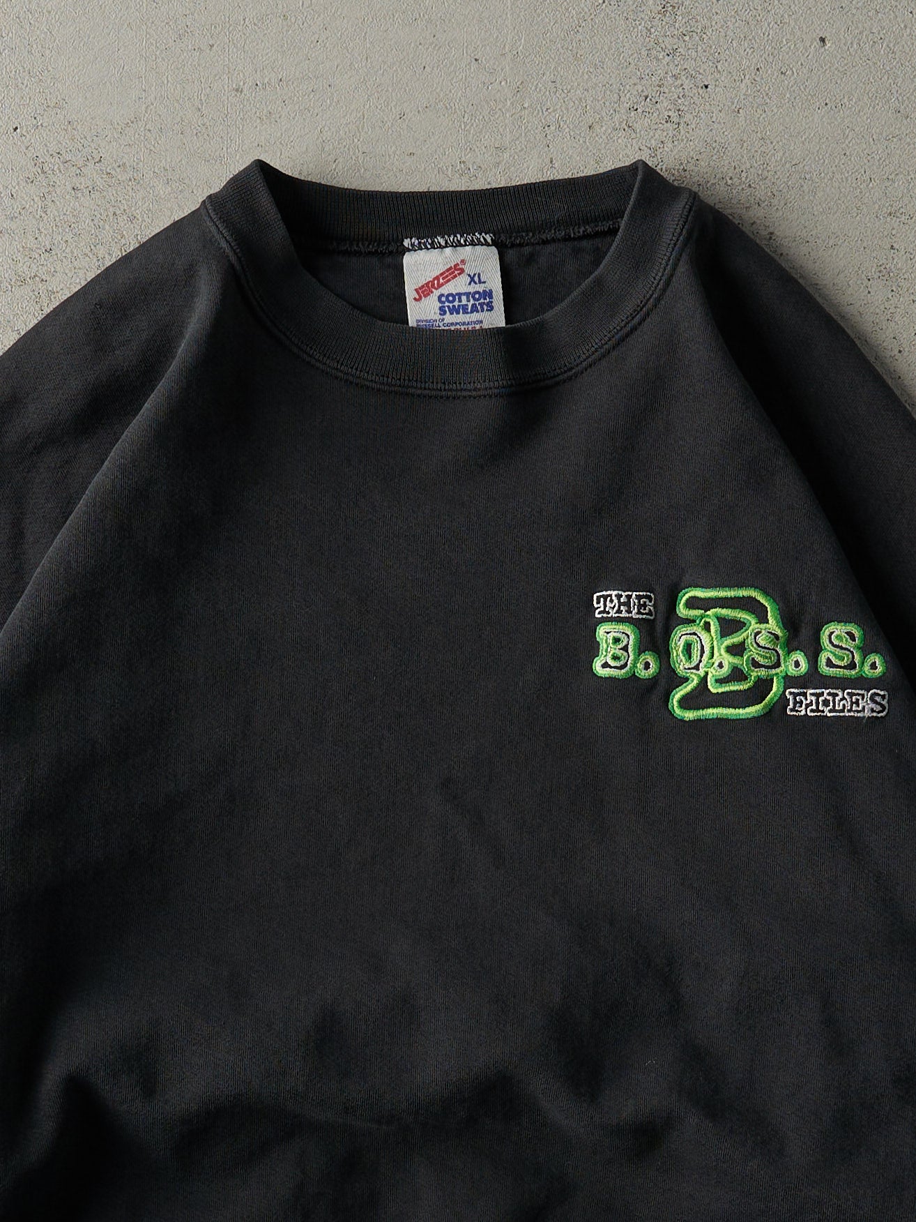 Vintage 90s Black Embroidered Parody Graphic Crewneck (L)