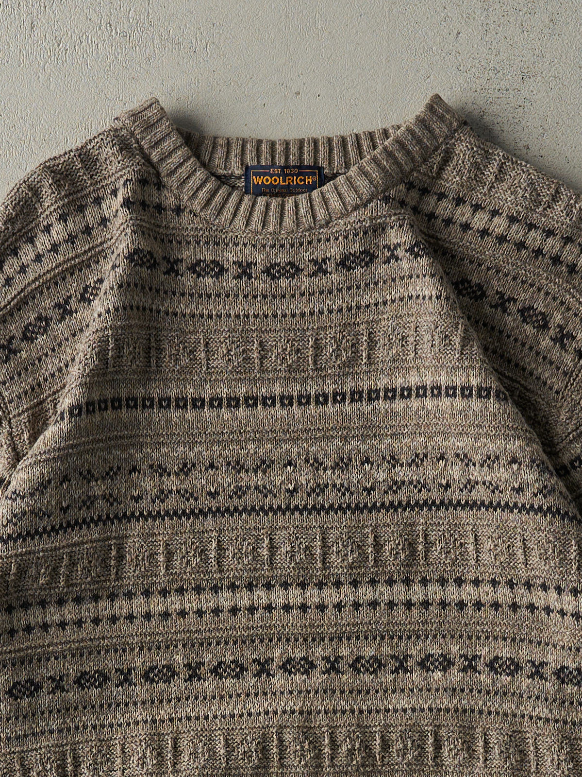 Vintage 80s Beige & Black Knit Pullover (M)