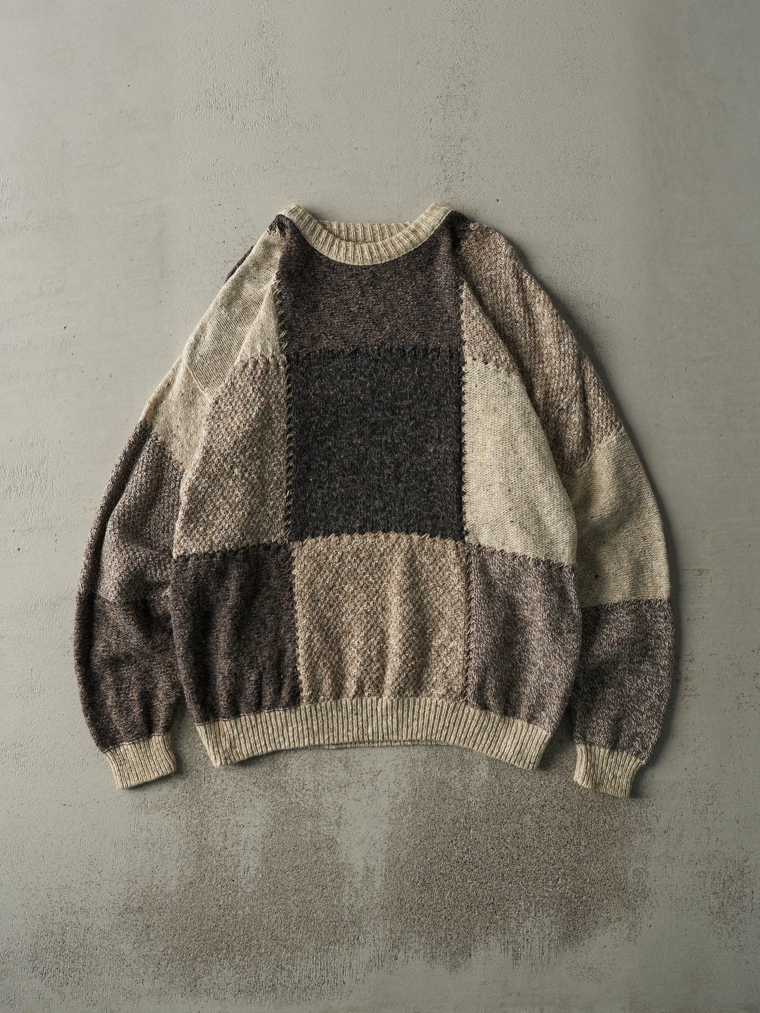 Vintage 90s Beige & Brown Color Block Knit Pullover (L)