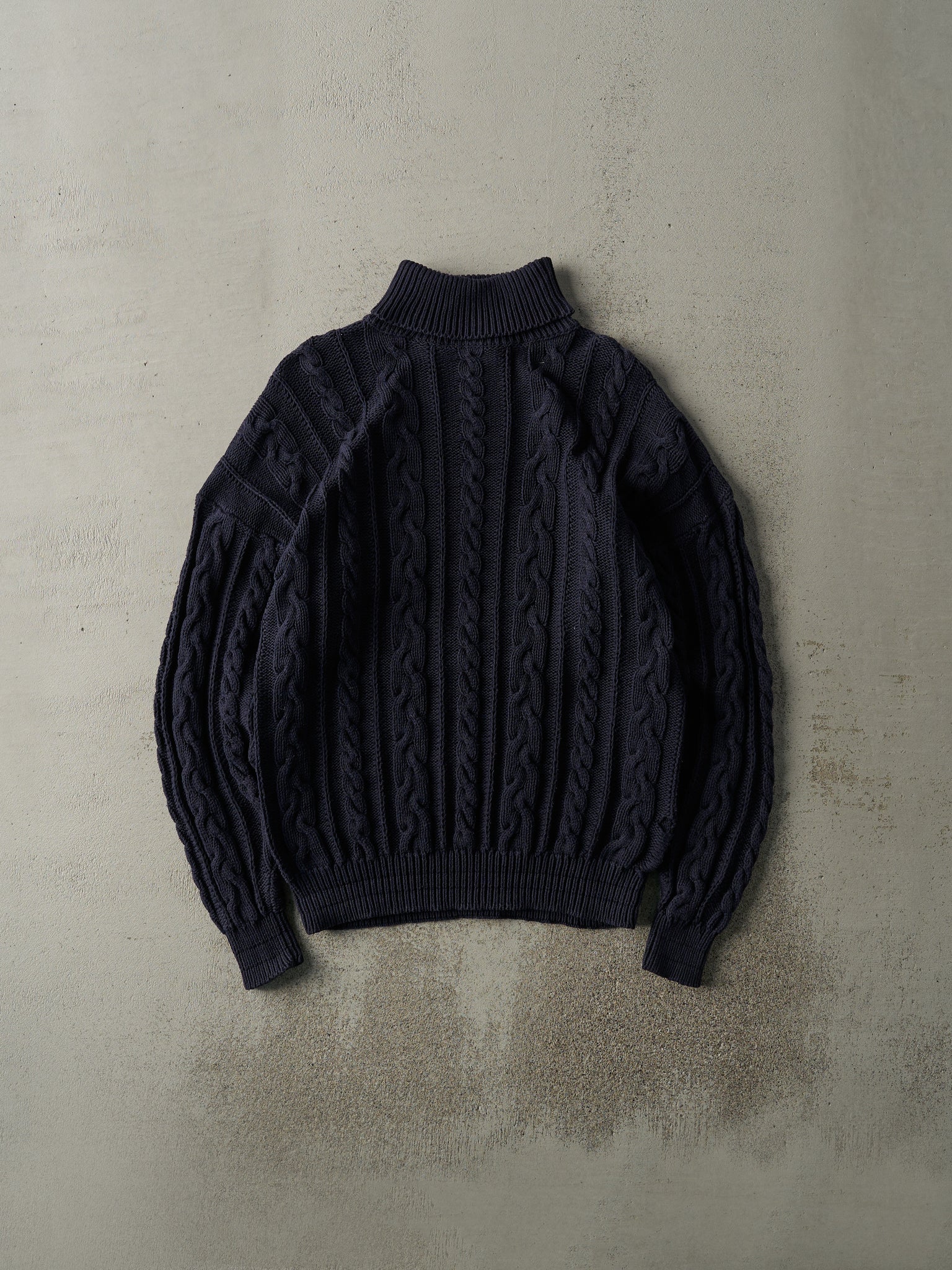 Vintage 90s Navy Blue Cable Knit Turtle Neck Sweater (M)