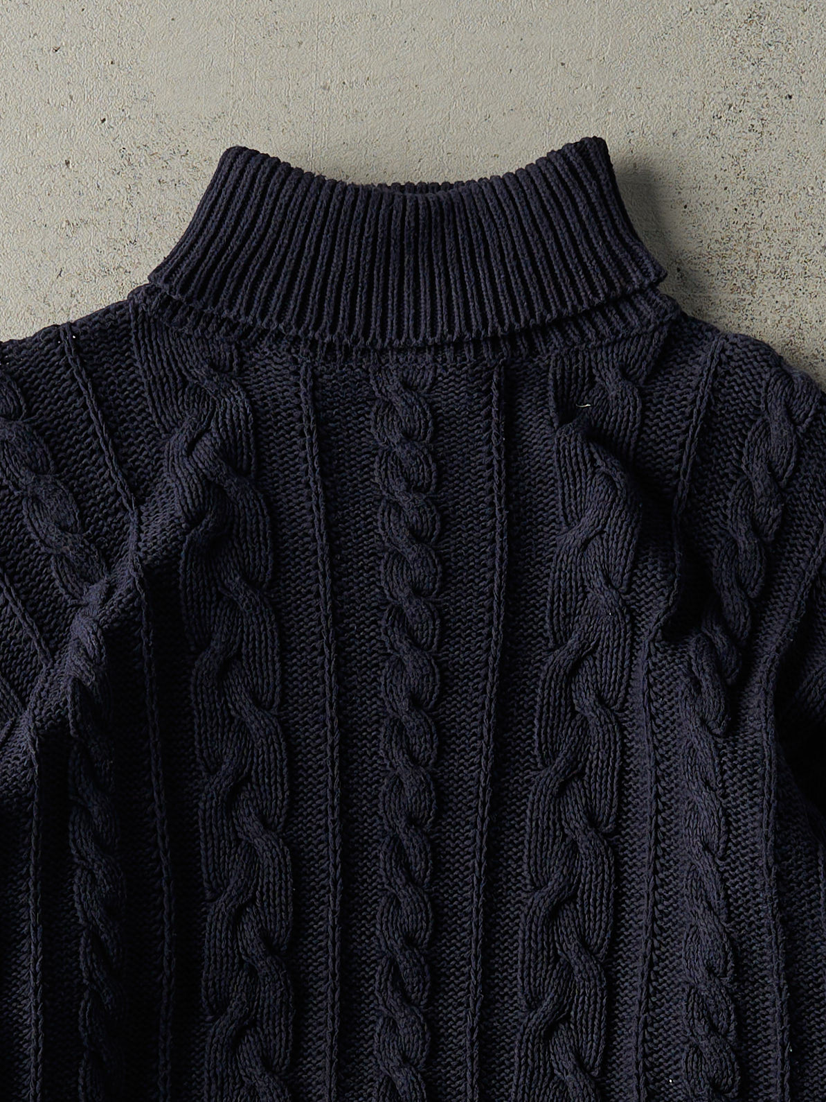 Vintage 90s Navy Blue Cable Knit Turtle Neck Sweater (M)