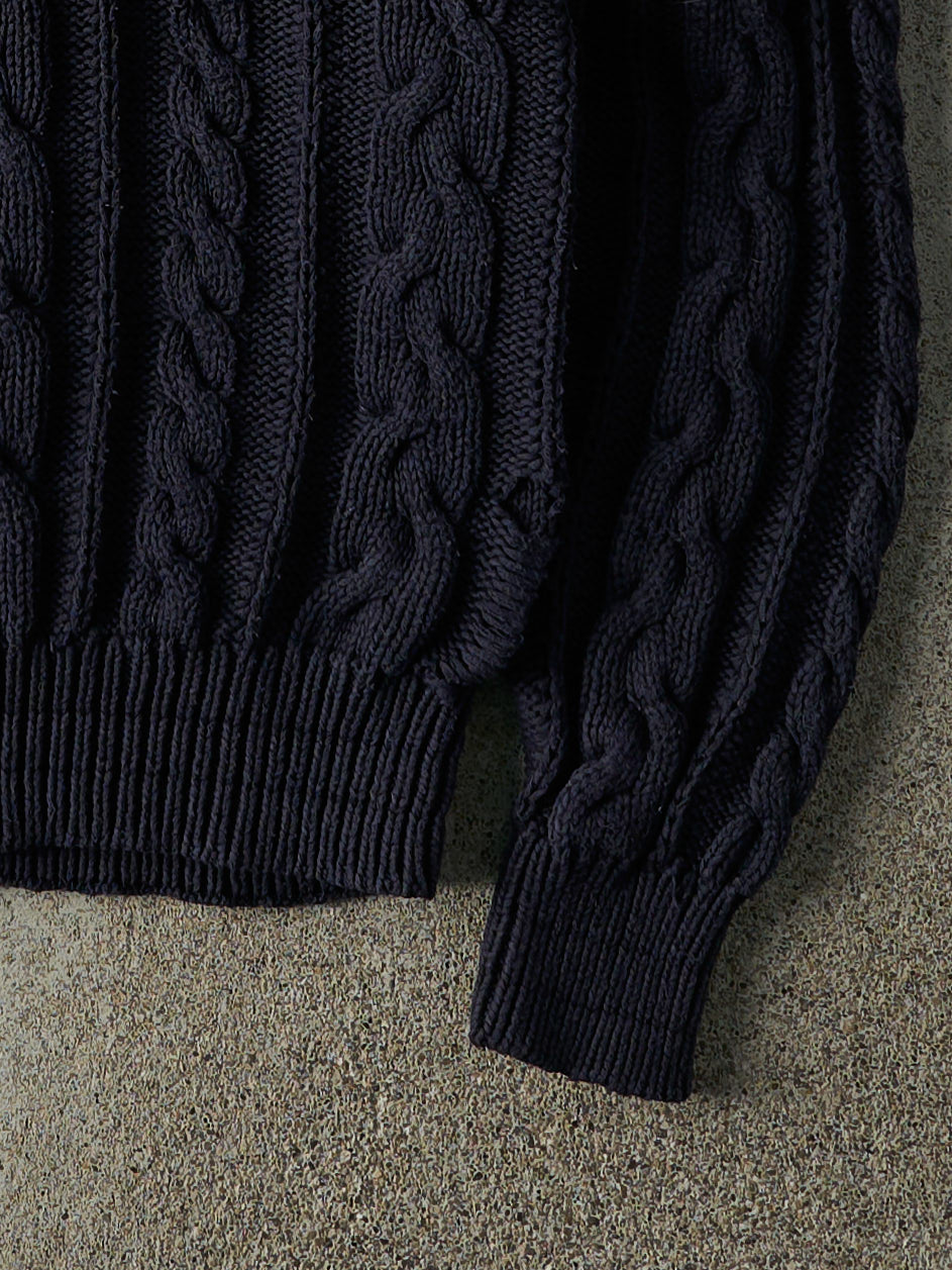 Vintage 90s Navy Blue Cable Knit Turtle Neck Sweater (M)