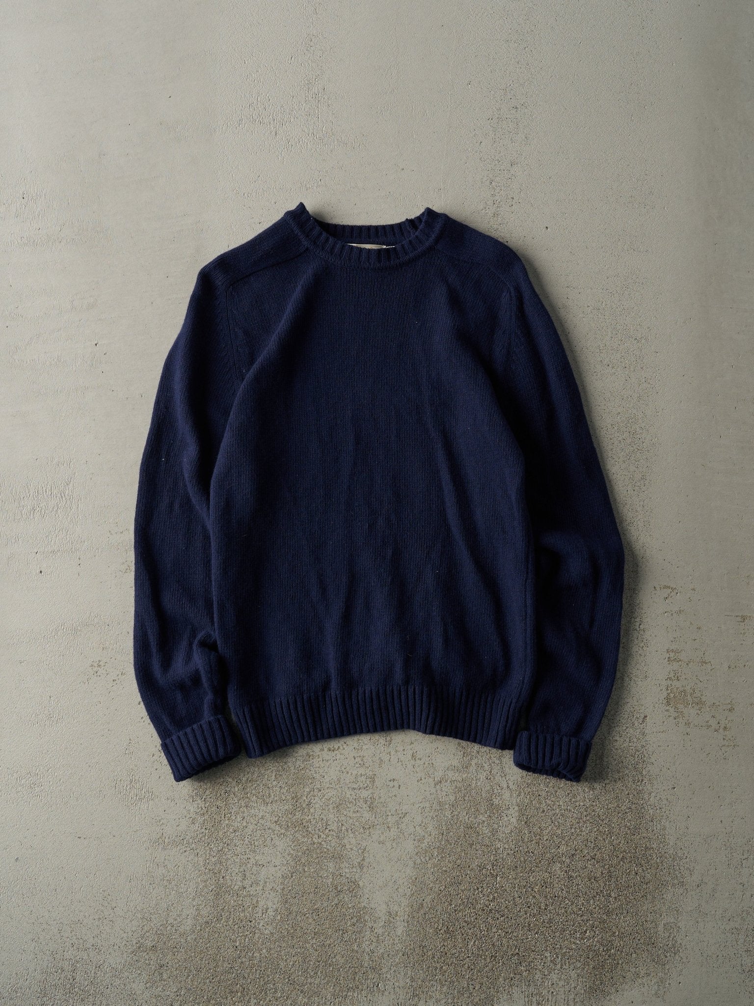 Vintage 70s Navy Blue Wool Knit Pullover (S)