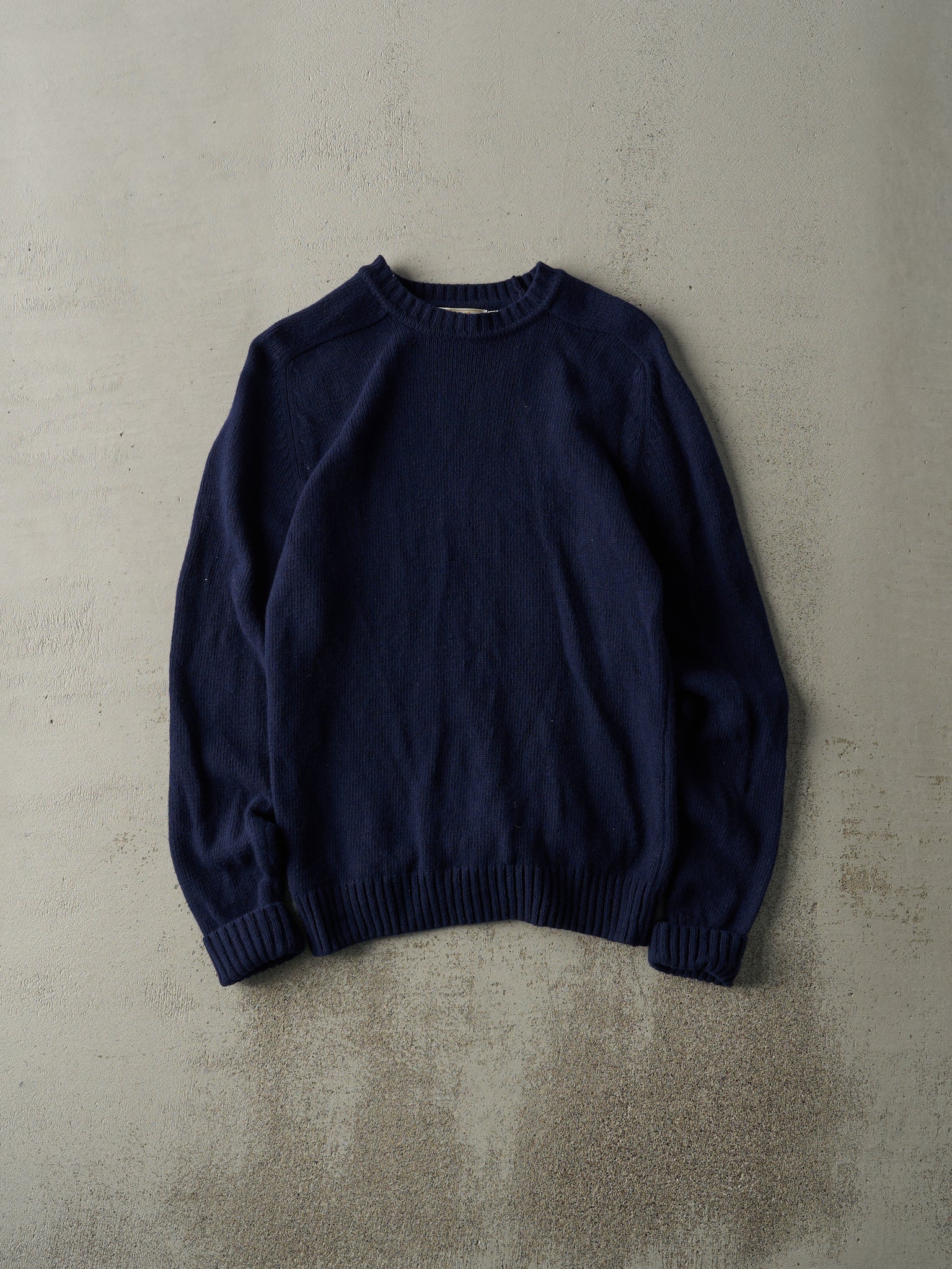 Vintage 70s Navy Blue Wool Knit Pullover (S)
