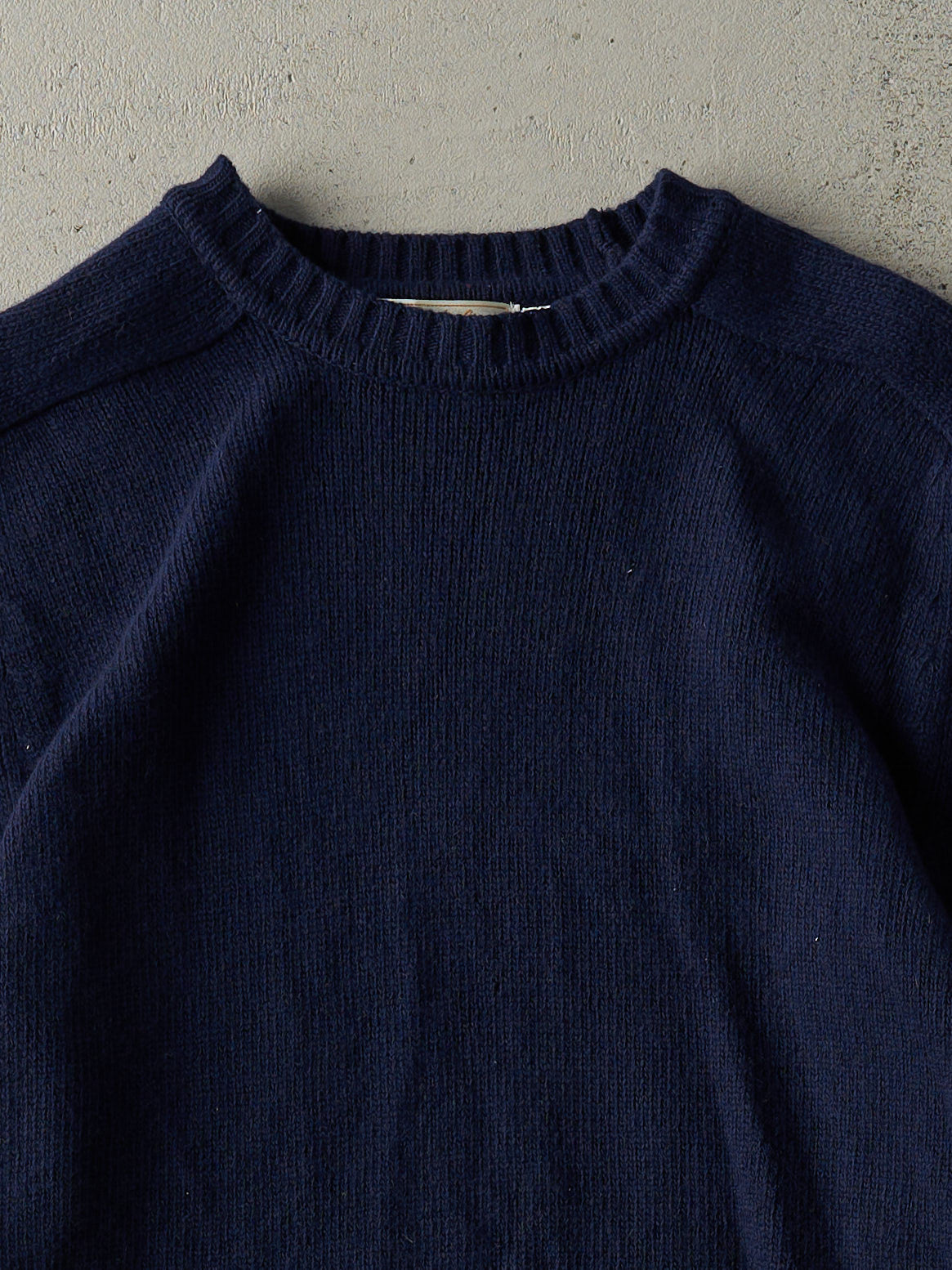 Vintage 70s Navy Blue Wool Knit Pullover (S)