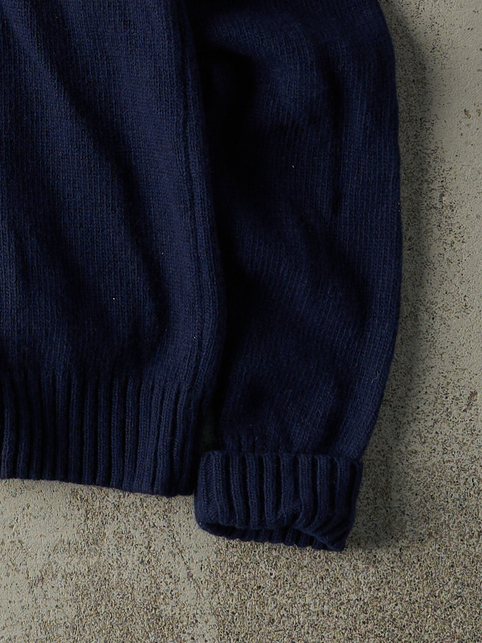 Vintage 70s Navy Blue Wool Knit Pullover (S)