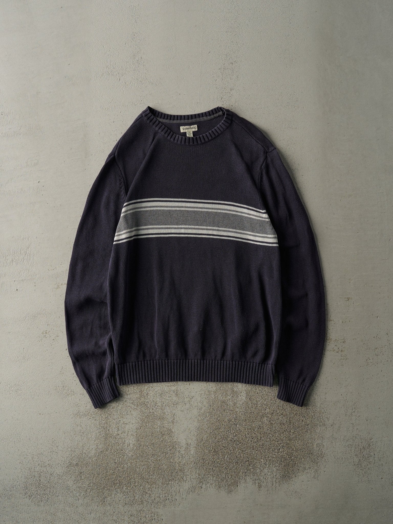 Vintage Y2K Navy Blue & Grey Knit Pullover (M)