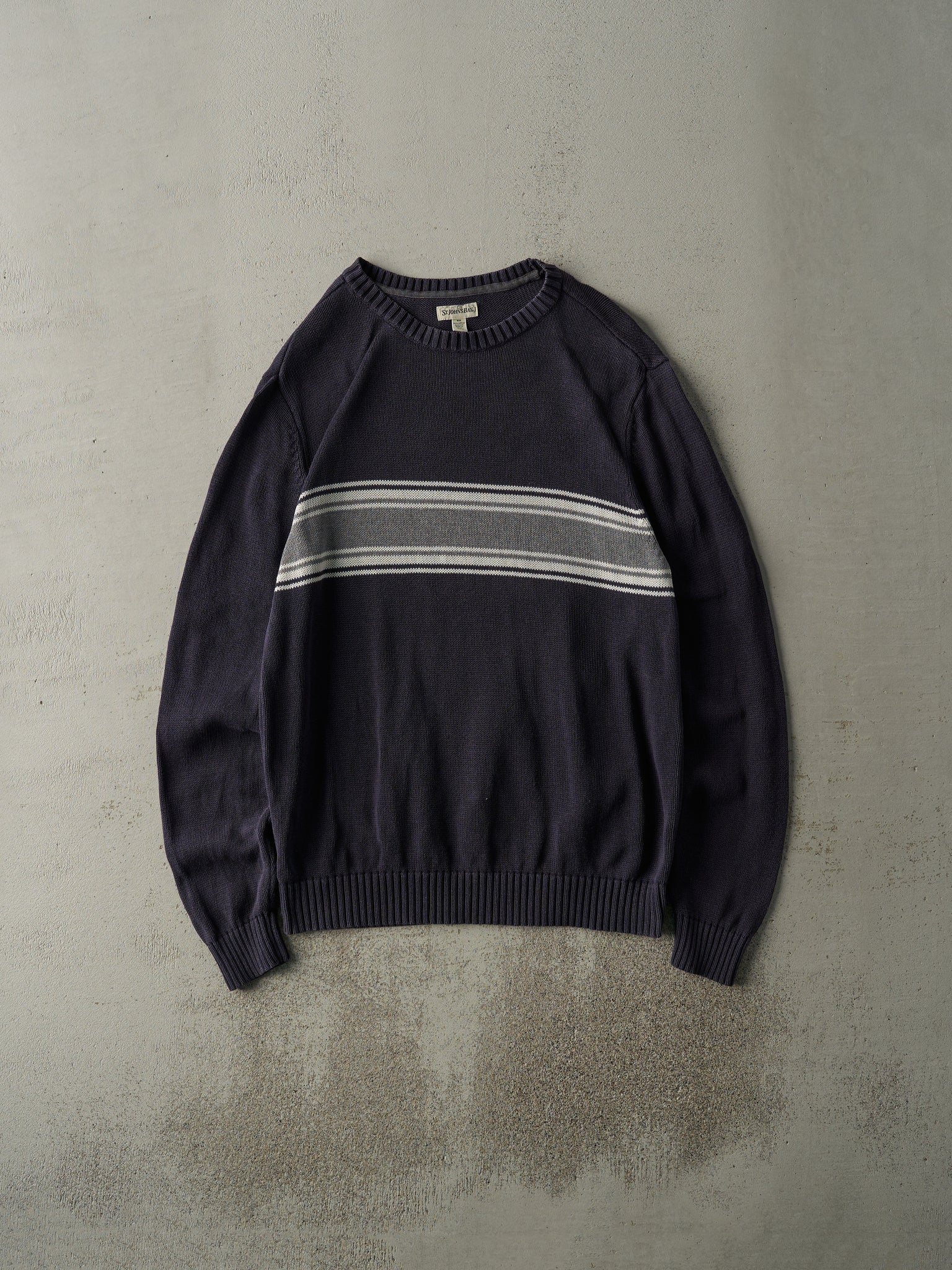 Vintage Y2K Navy Blue & Grey Knit Pullover (M)