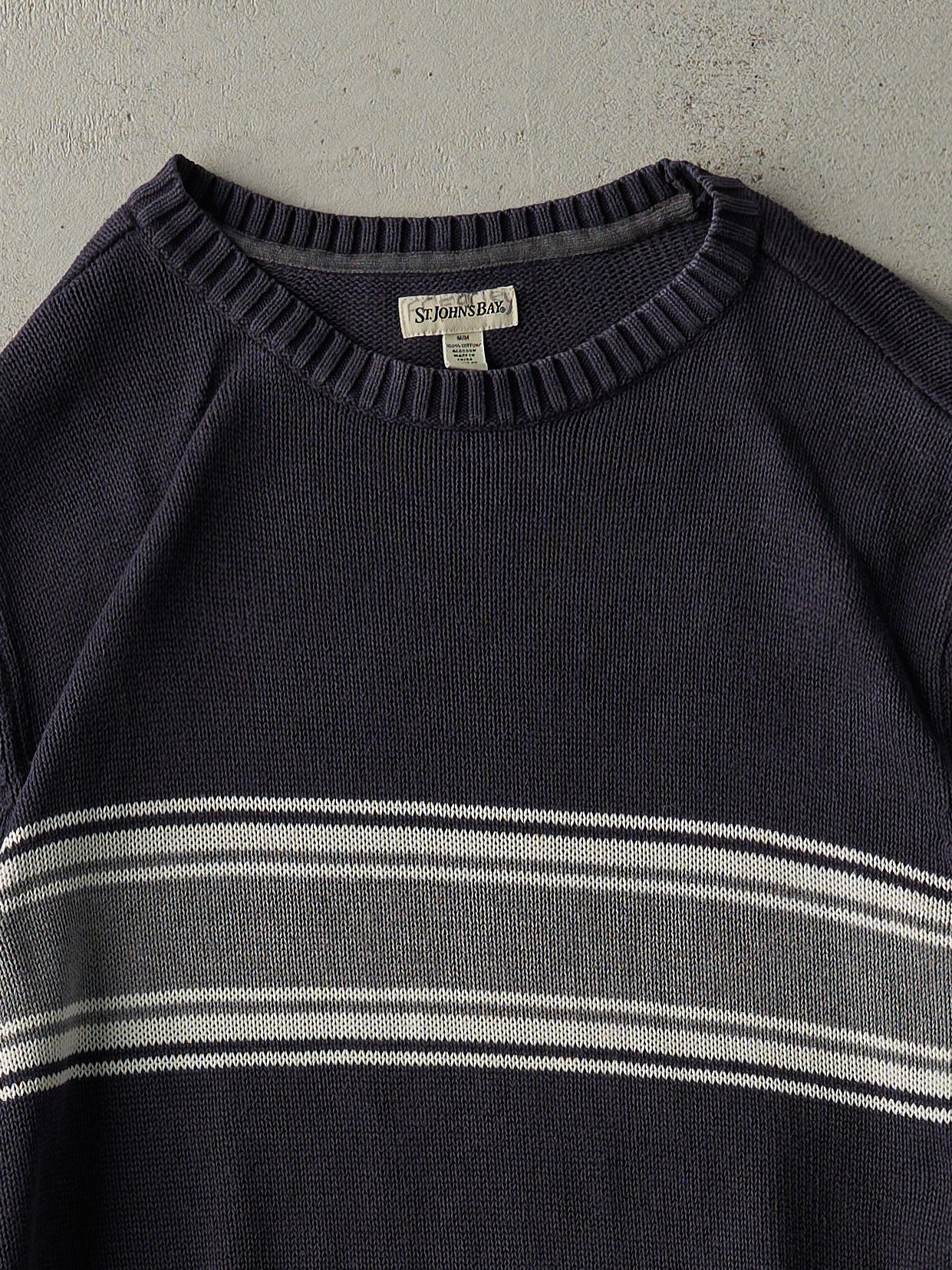 Vintage Y2K Navy Blue & Grey Knit Pullover (M)