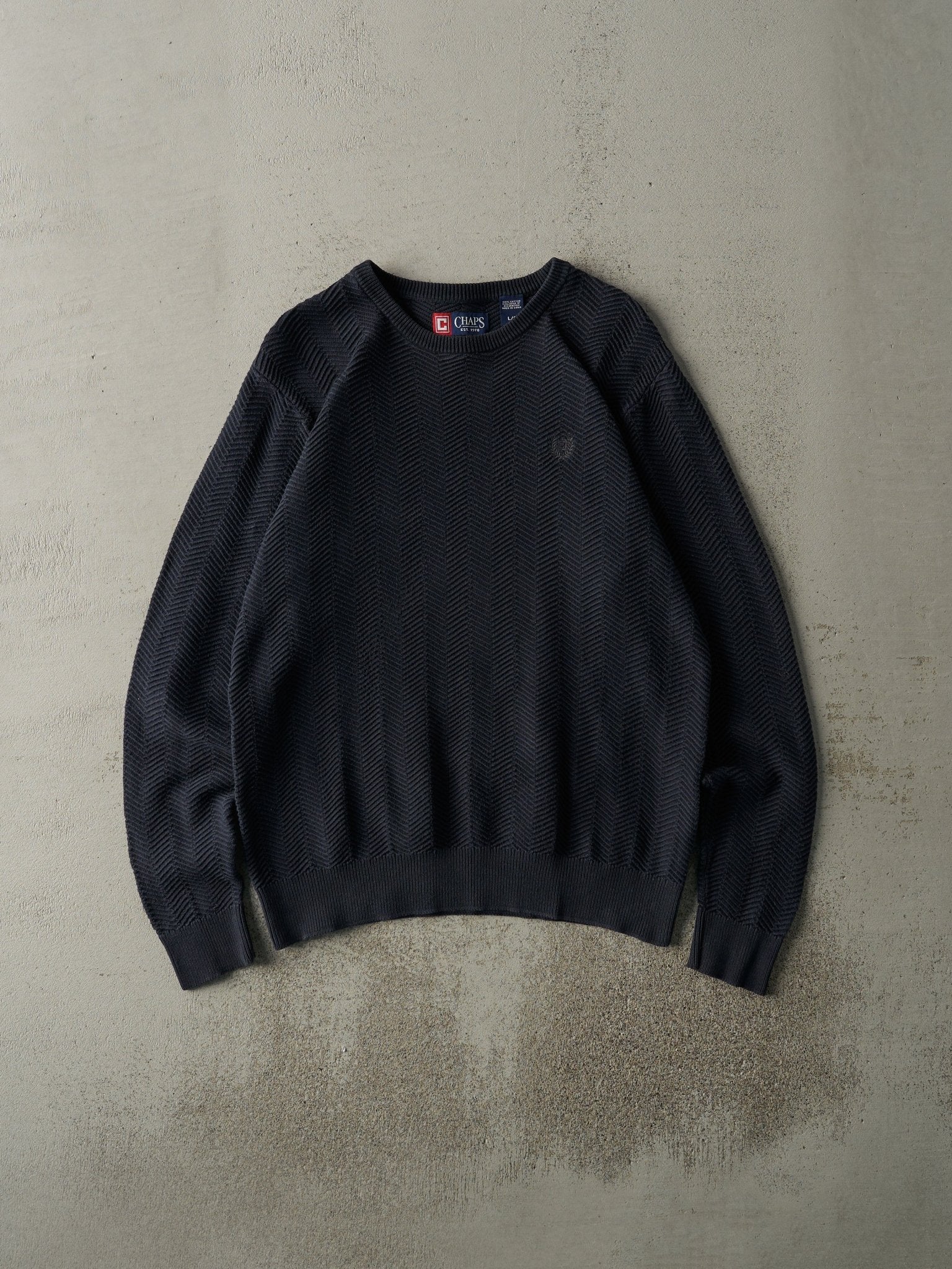 Vintage Y2K Navy Blue Chaps Herringbone Knit Sweater (M)