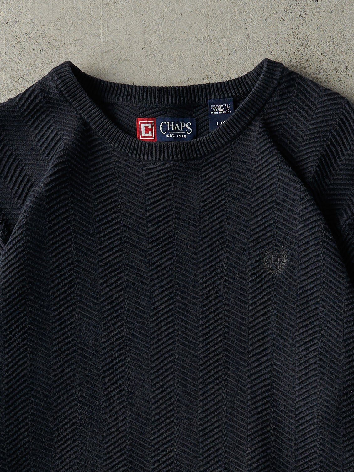Vintage Y2K Navy Blue Chaps Herringbone Knit Sweater (M)