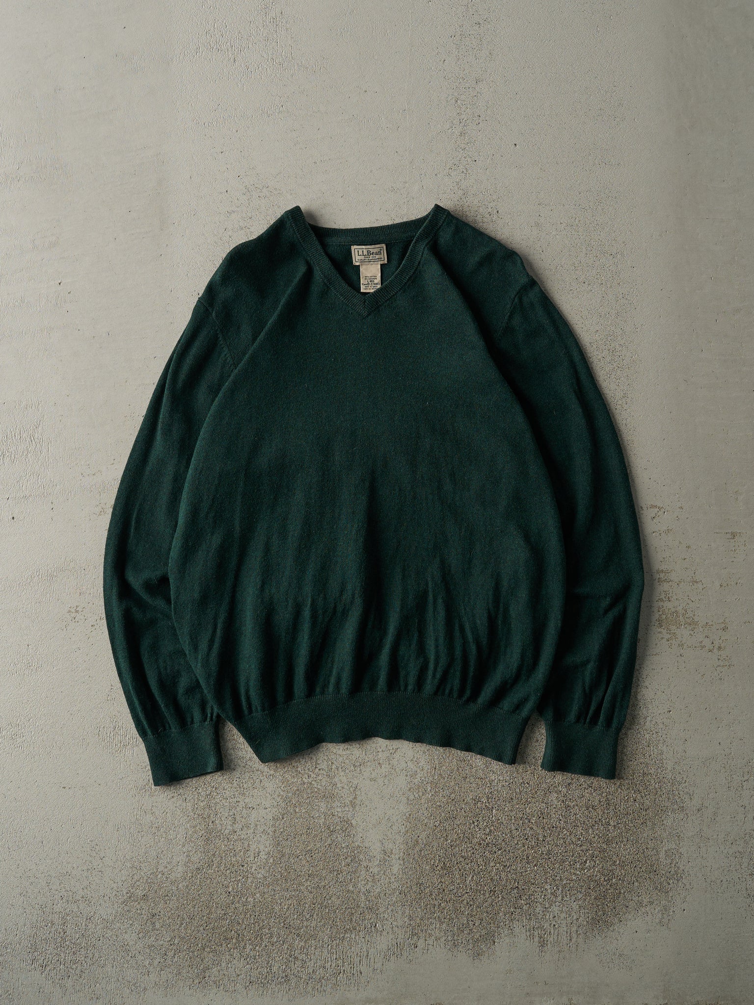 Vintage 90s Forest Green LL Bean V-Neck Knit Pullover (M)