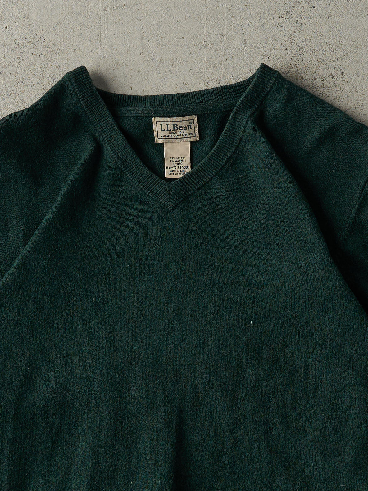 Vintage 90s Forest Green LL Bean V-Neck Knit Pullover (M)