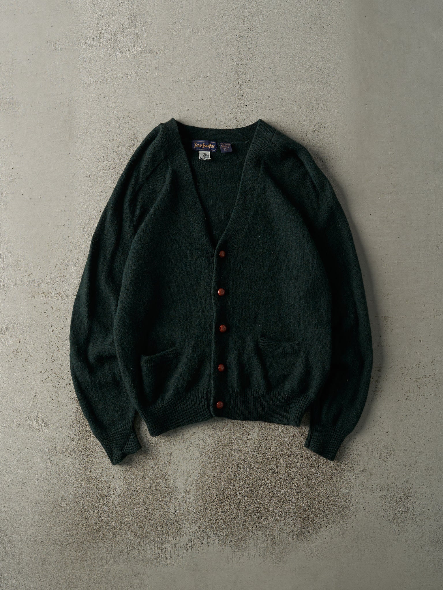 Vintage 90s Forest Green Wool Knit Cardigan (M)