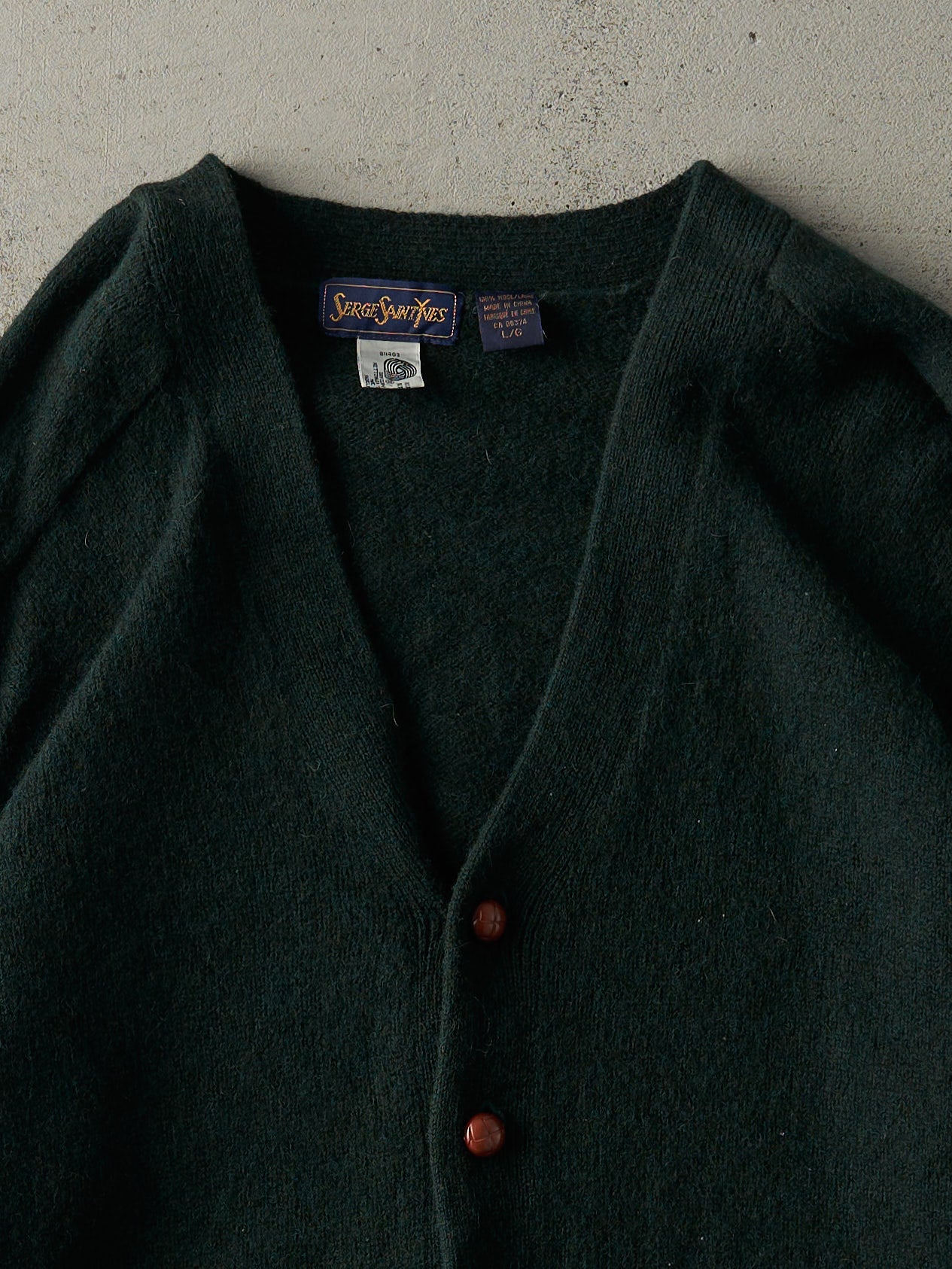 Vintage 90s Forest Green Wool Knit Cardigan (M)