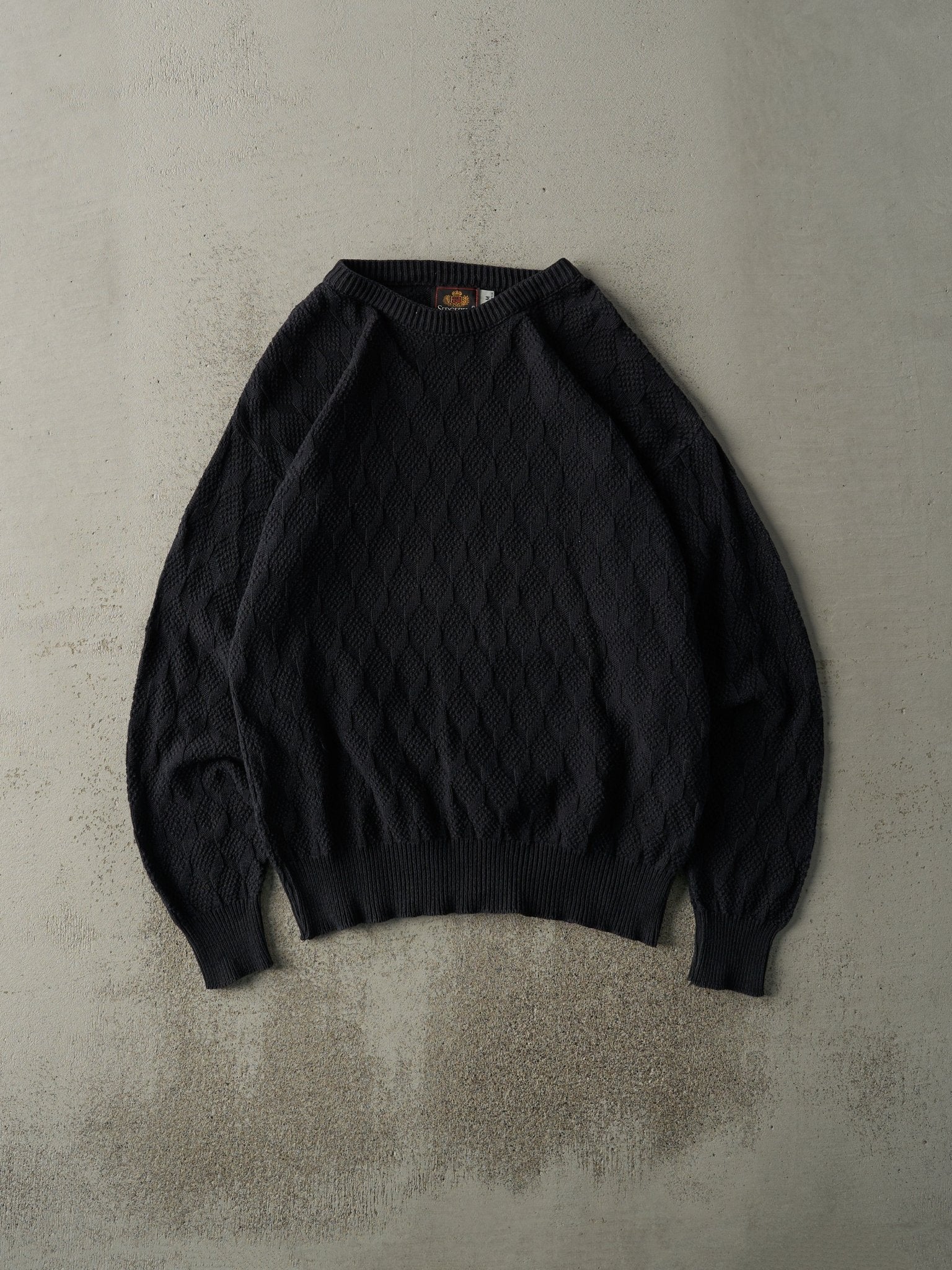 Vintage 90s Faded Black Patterned Knit Pullover (M)