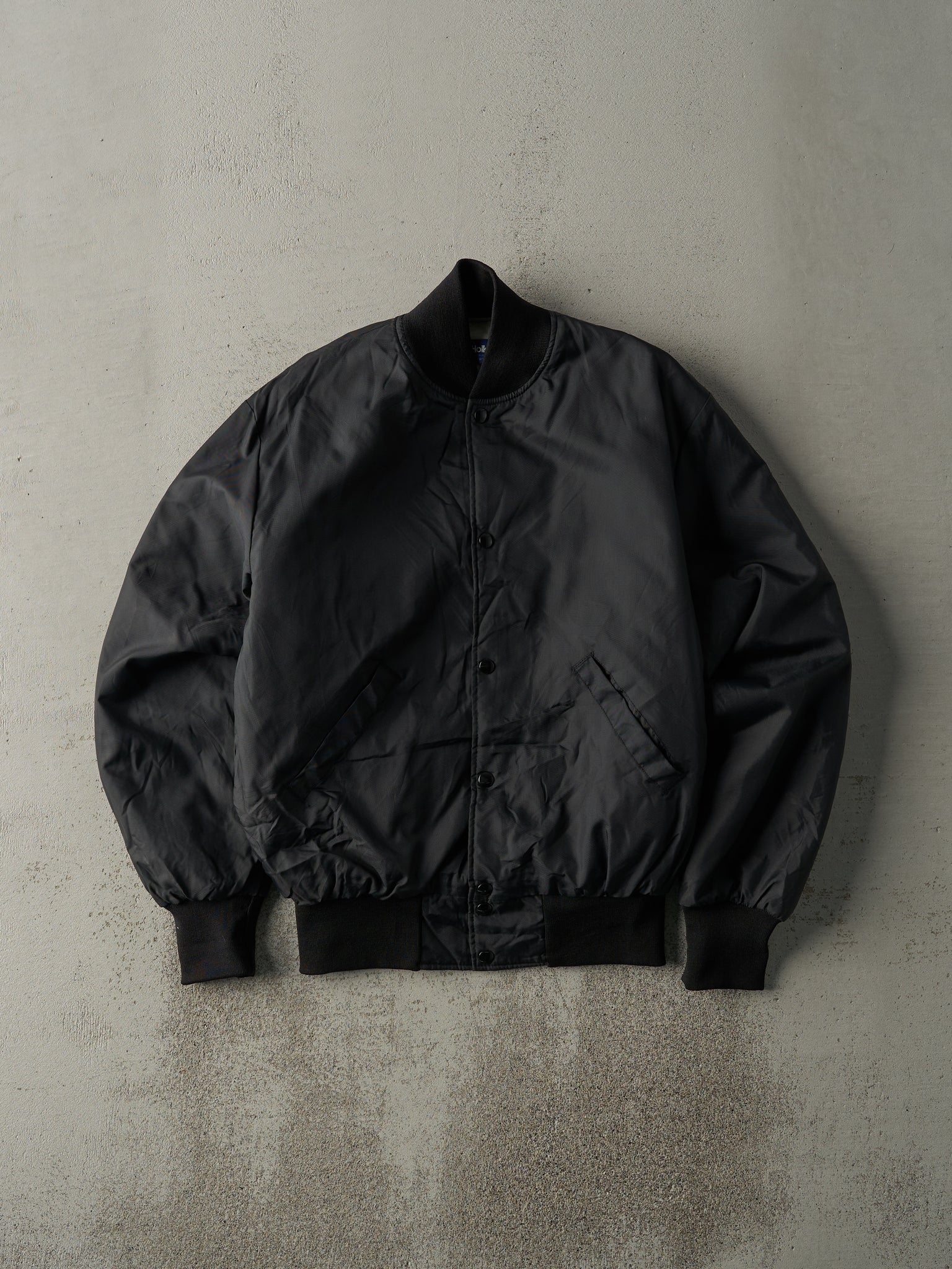 Vintage 80s Faded Black Blank Nylon Bomber (M)