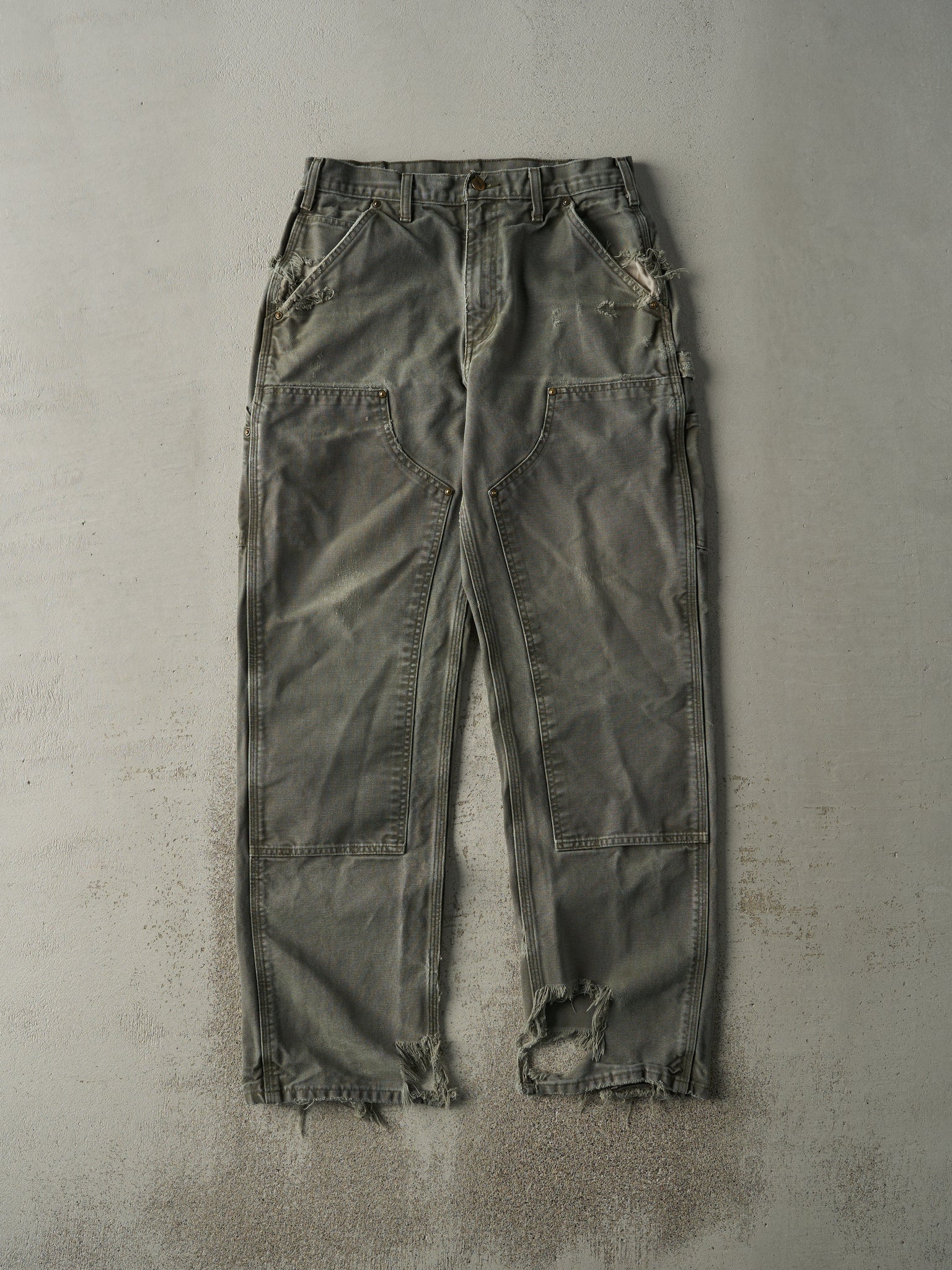 Vintage Y2K Washed Green Dungaree Fit Carhartt Double Knee Carpenter Pants (30x33)