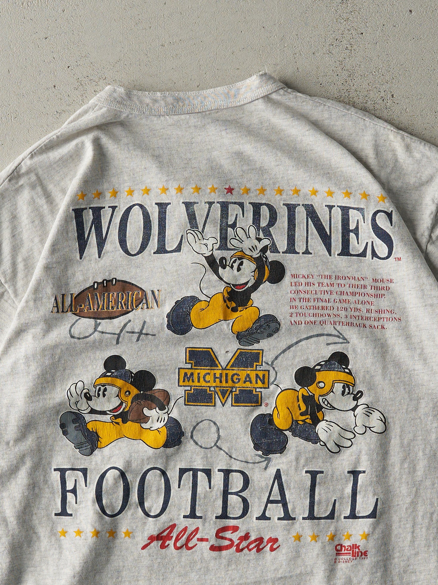 Vintage 93' Heather Grey University of Michigan Wolverines x Disney Quarter Button Tee (M)