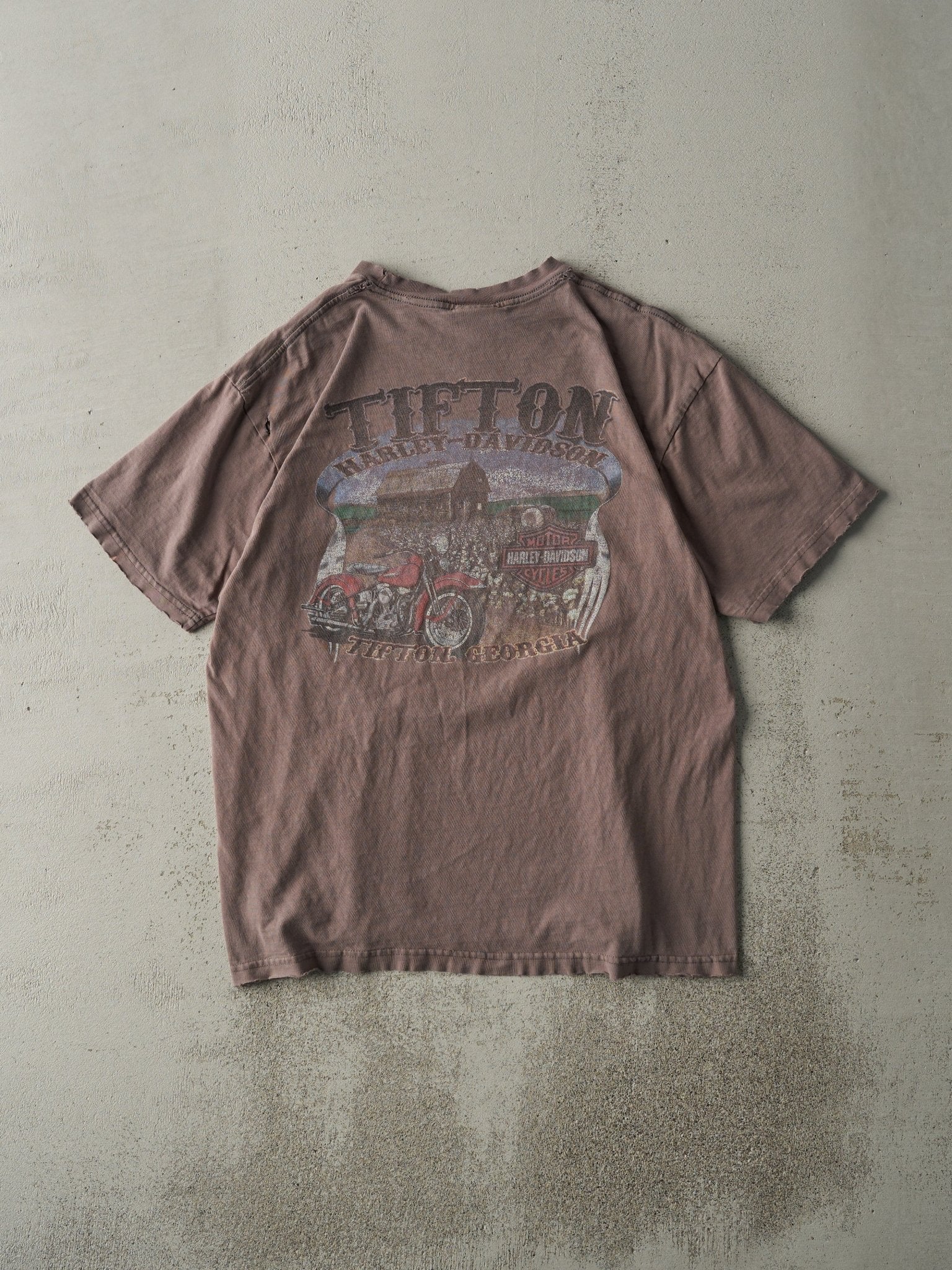 Vintage Y2K Washed Grey Tifton, Georgia Harley Davidson Tee (M)
