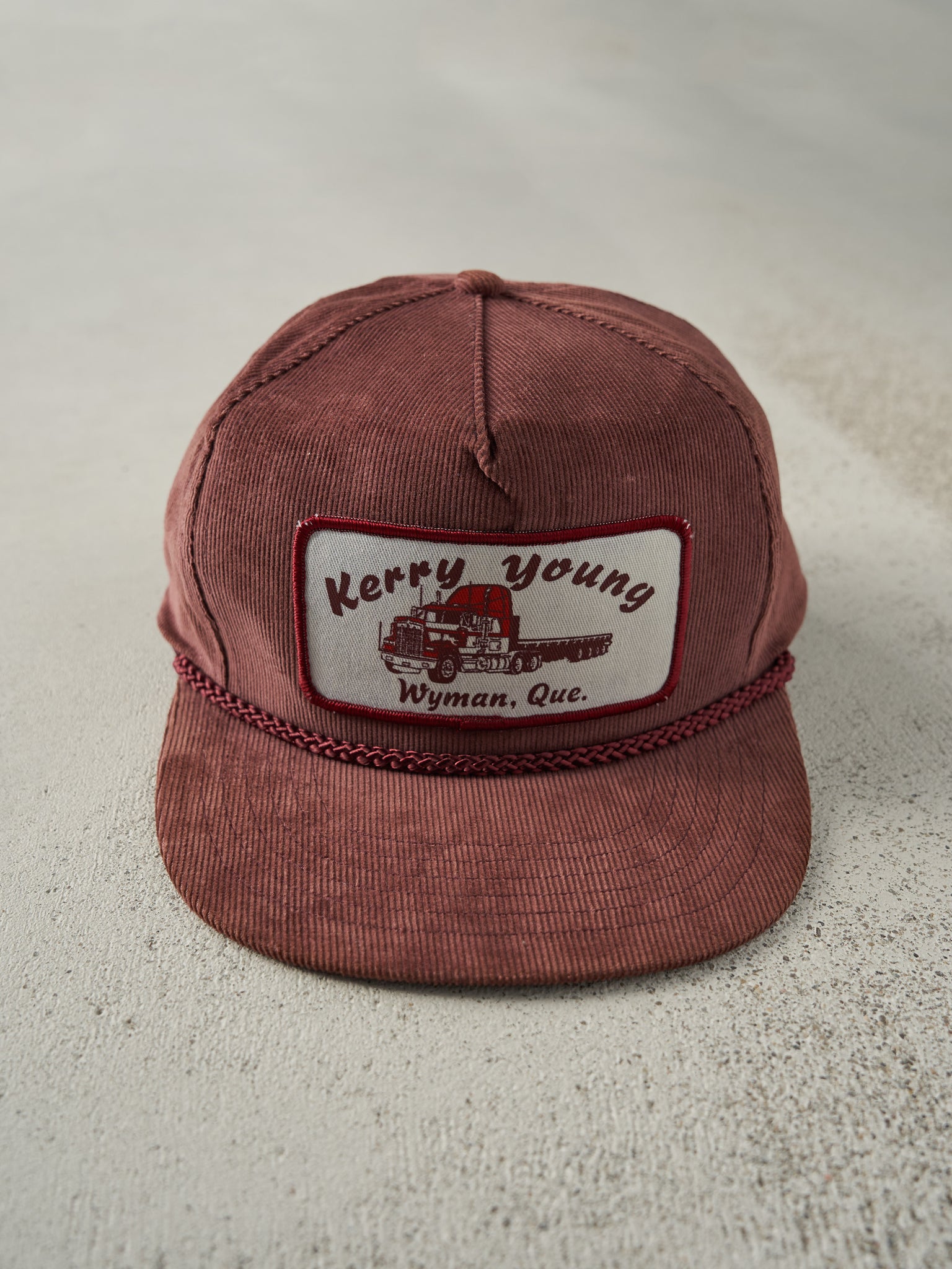 Vintage 80s Burgundy Kerry Young Trucking Corduroy Snapback Hat