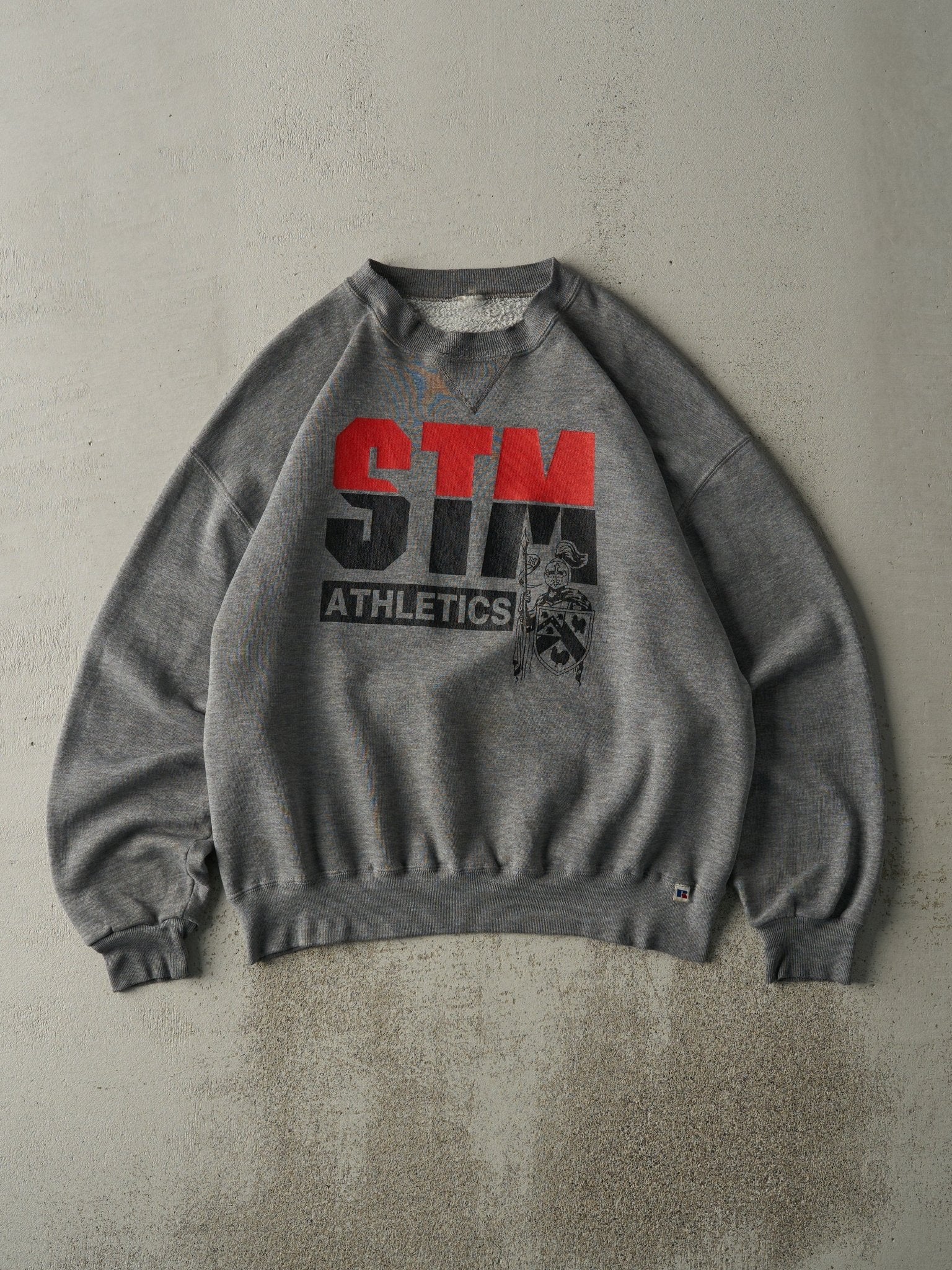 Vintage 90s Grey STM Athletics Russell Athletic Boxy Crewneck (L)