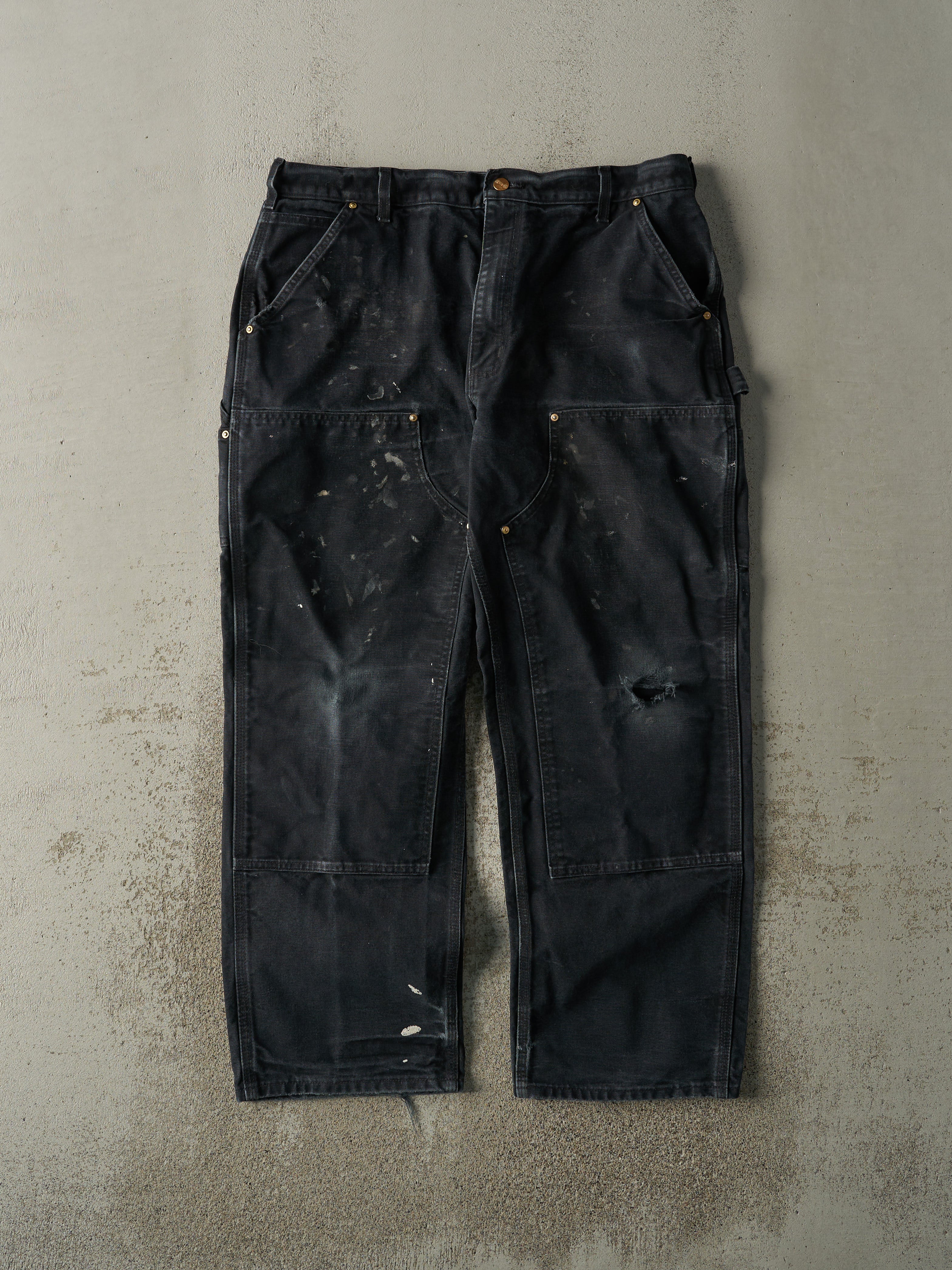 Vintage 90s Faded Black Carhartt Double Knee Carpenter Pants (36.5x28.5)