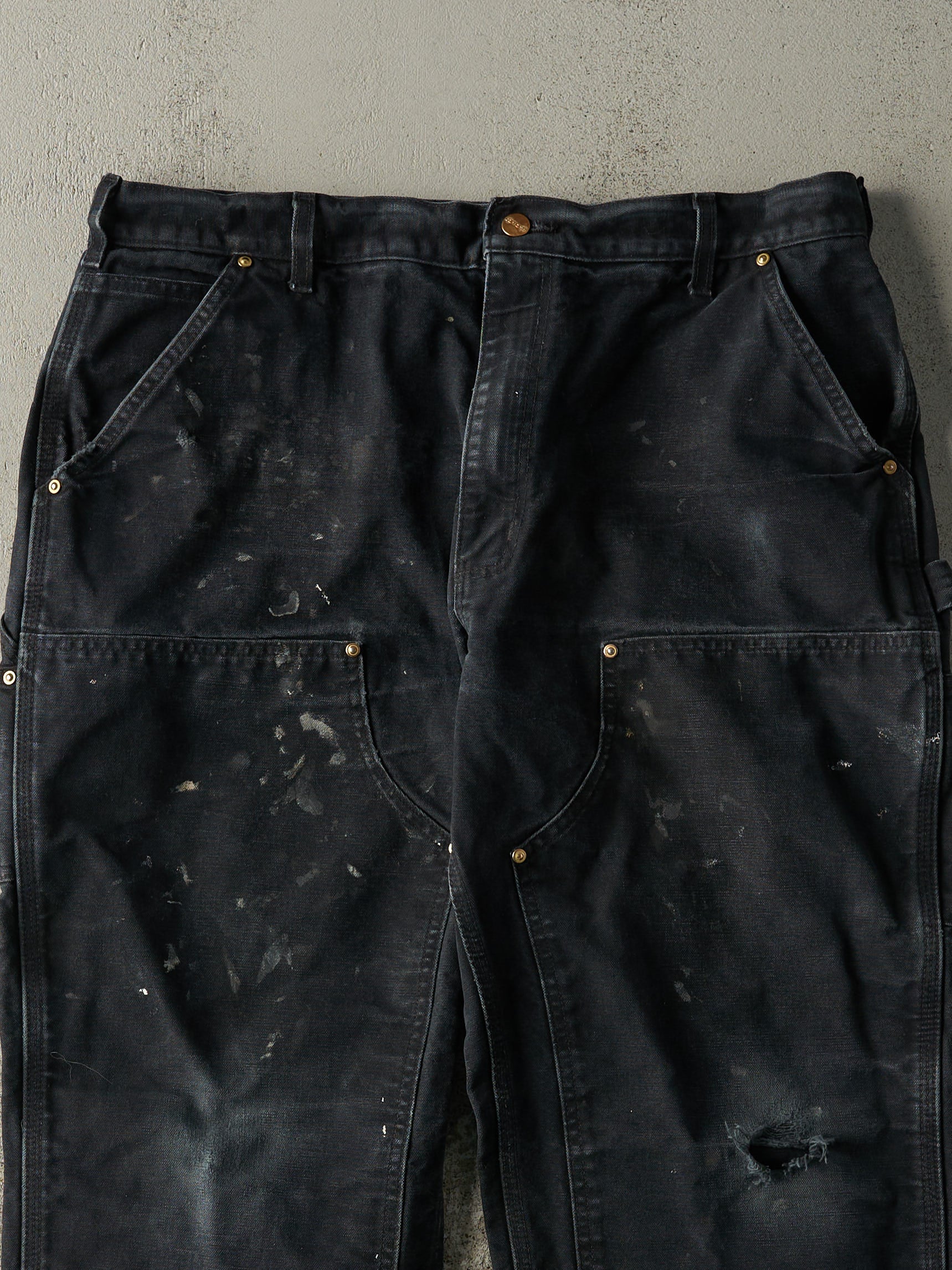 Vintage 90s Faded Black Carhartt Double Knee Carpenter Pants (36.5x28.5)