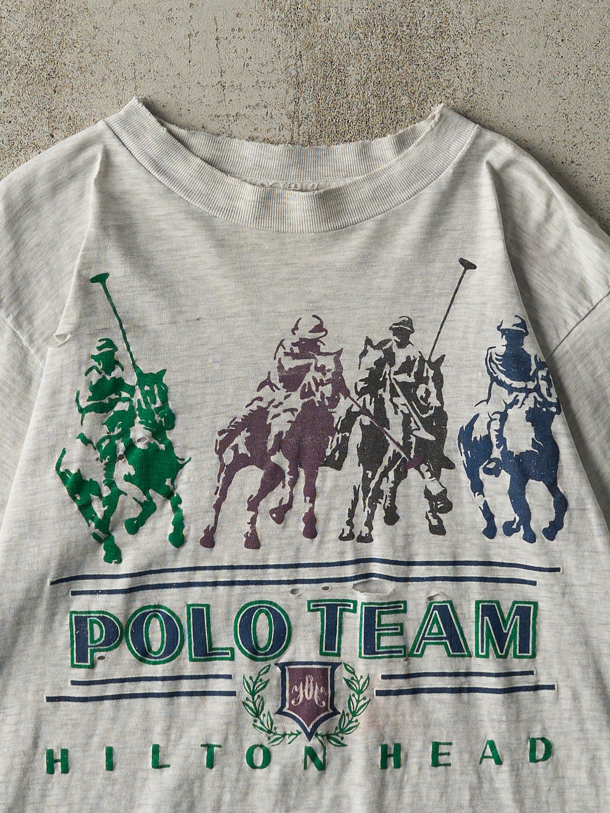 Vintage 80s Heather Grey Polo Team Single Stitch Tee (S/M)