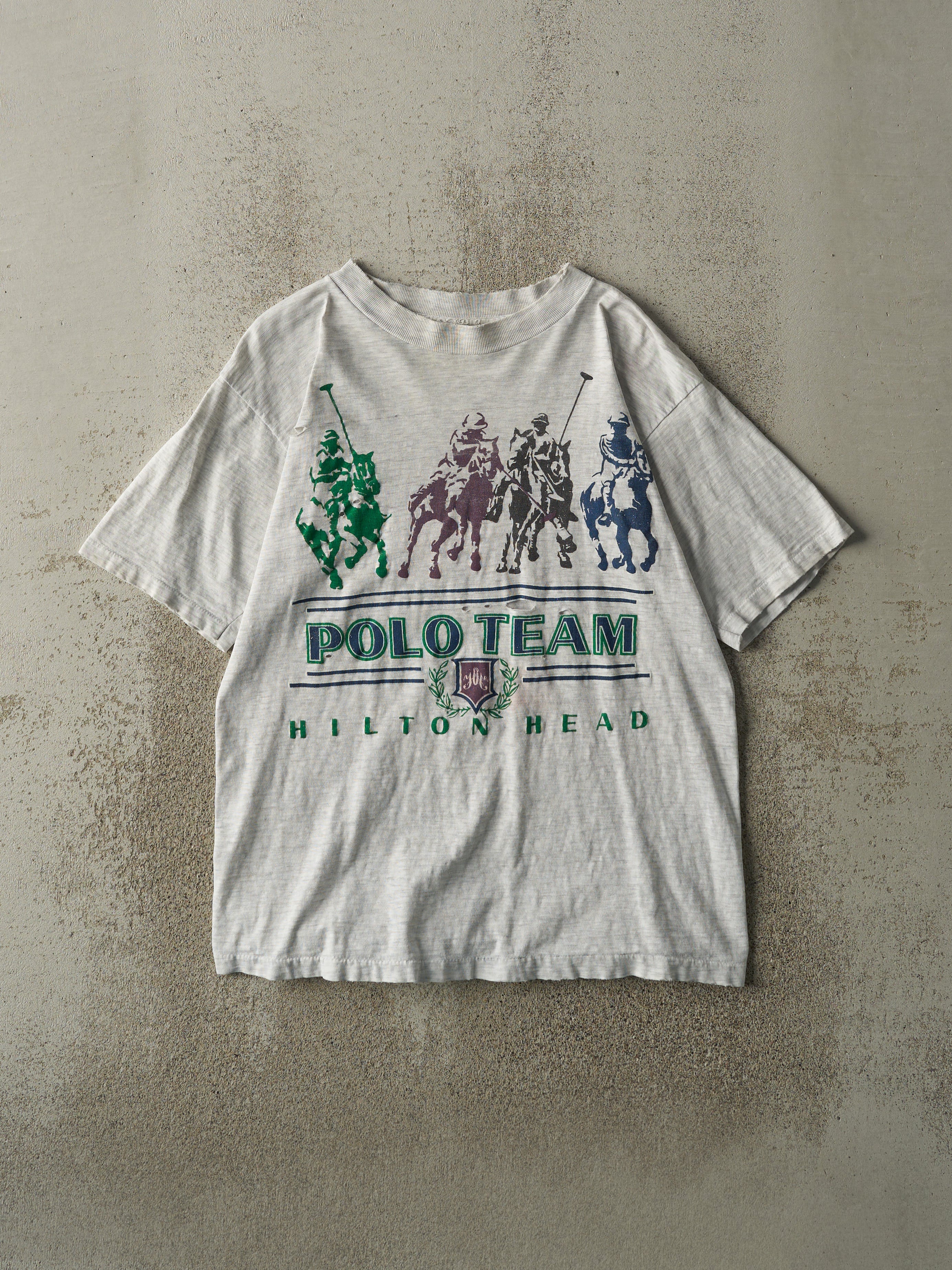 Vintage 80s Heather Grey Polo Team Single Stitch Tee (S/M)