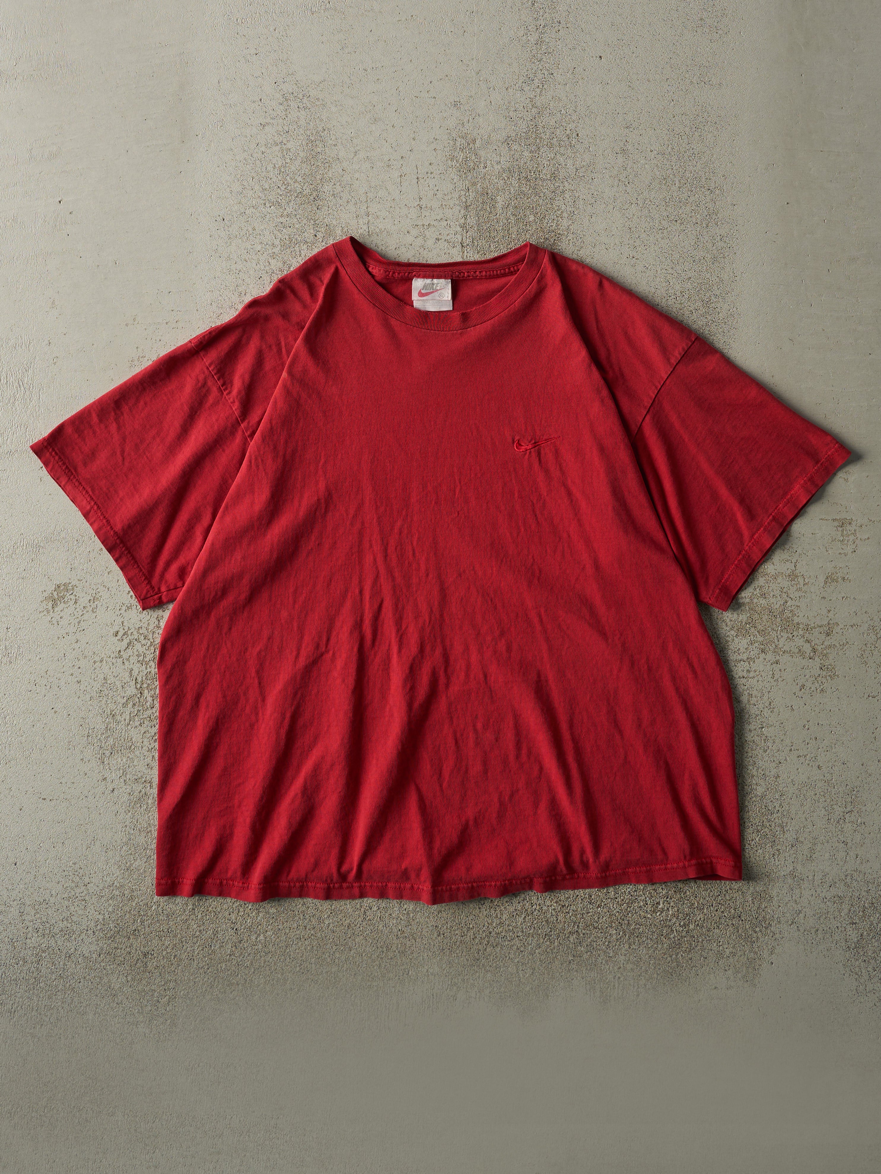 Vintage 90s Red Nike Tonal Swoosh Tee (L/XL)