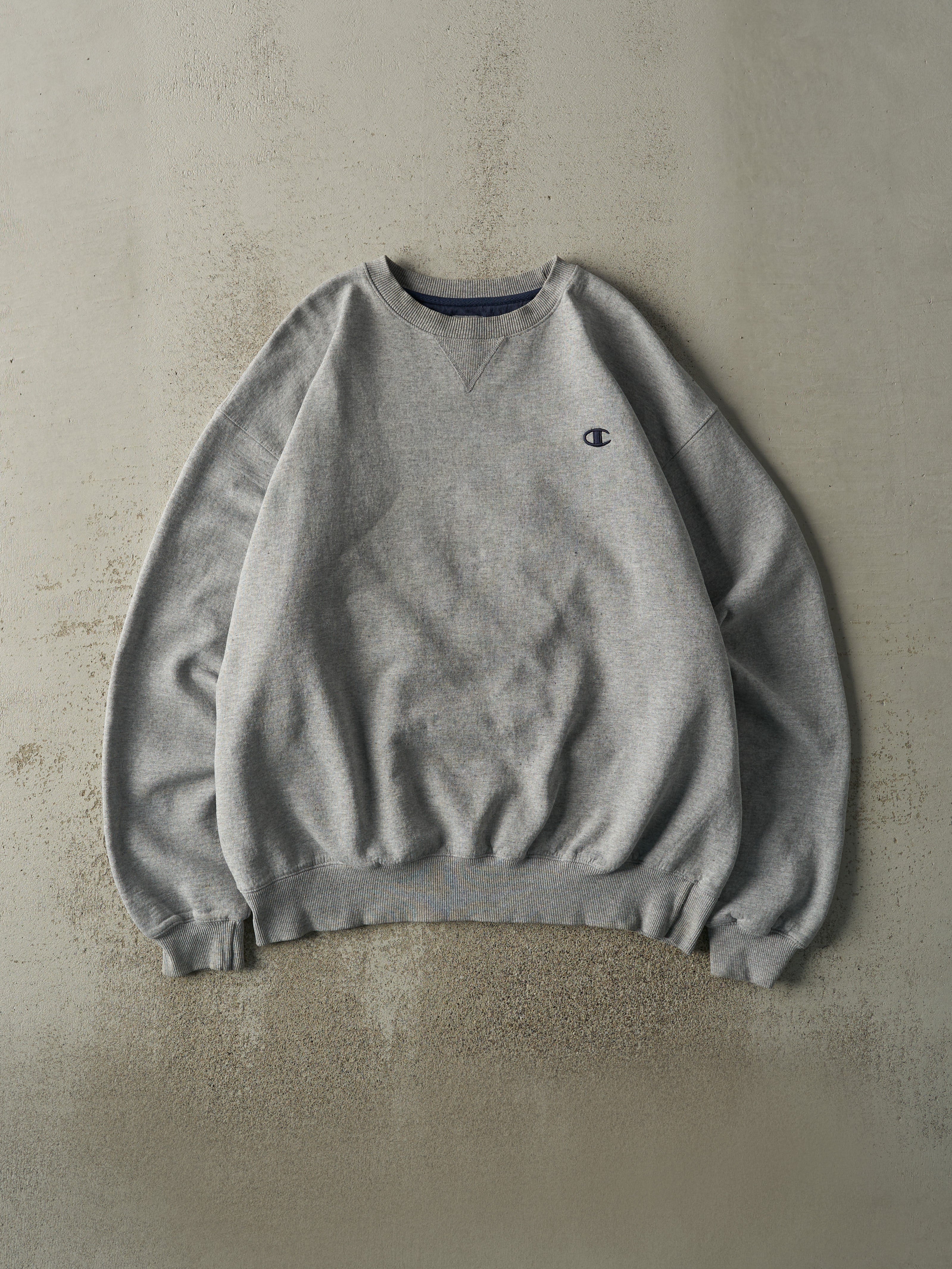 Vintage Y2K Grey Champion Embroidered Boxy Crewneck (XL/XXL)