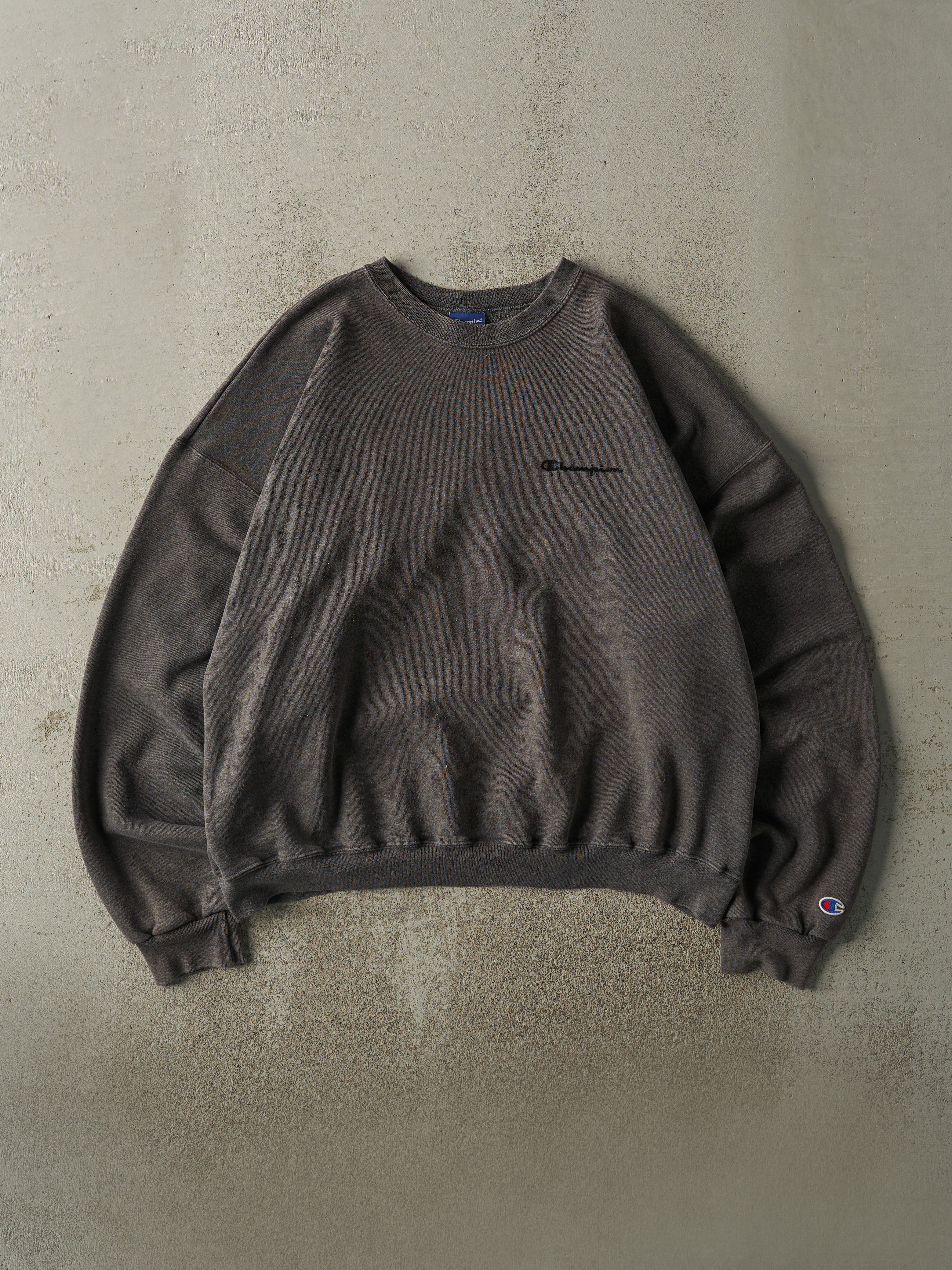 Vintage 90s Charcoal Grey Champion Logo Boxy Crewneck (XL)
