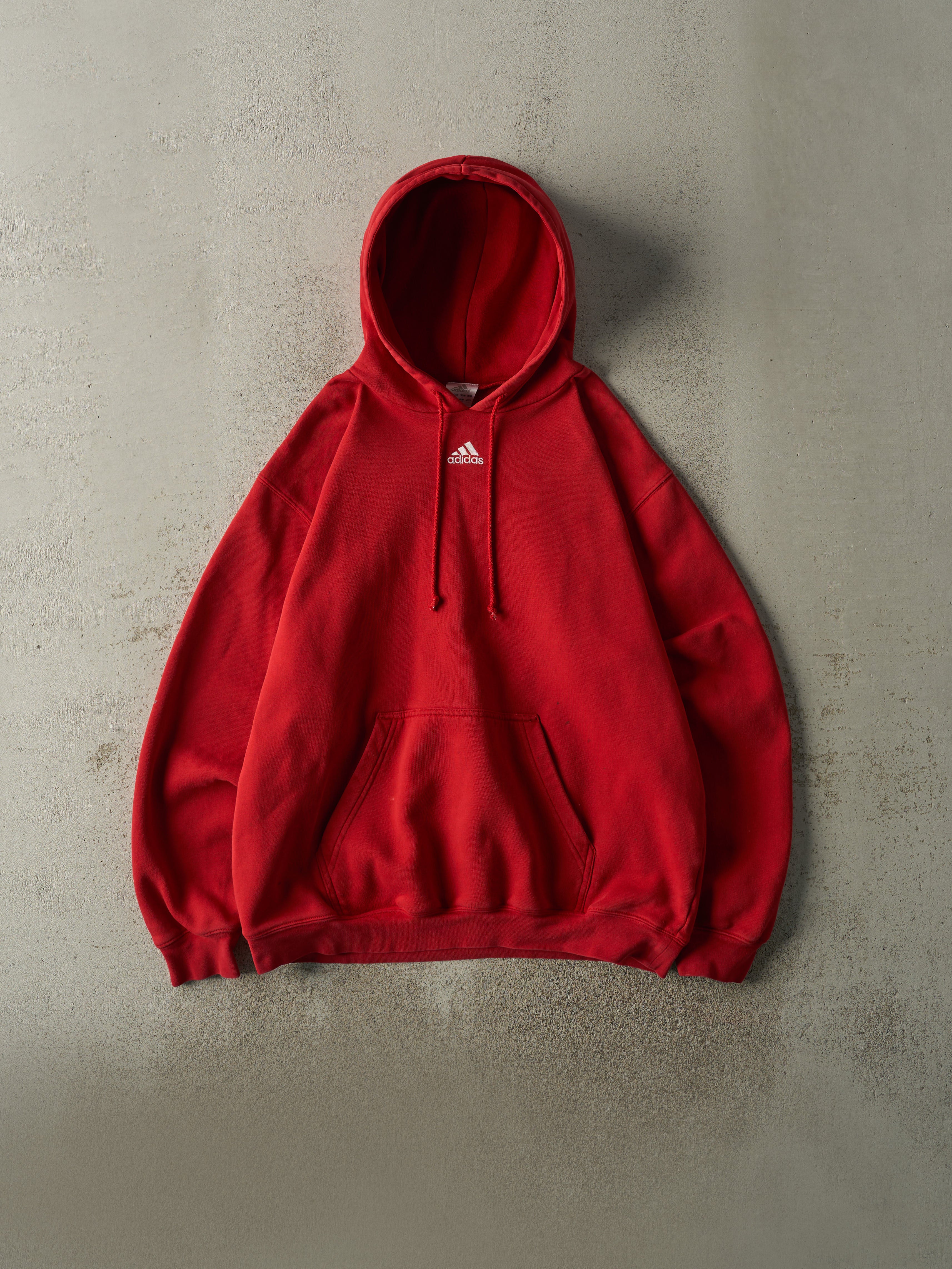 Vintage Y2K Red Adidas Embroidered Logo Boxy Hoodie (L)