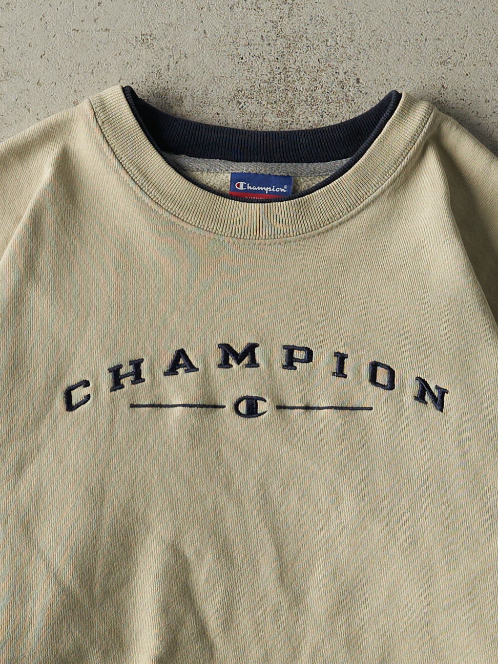Vintage 90s Beige Champion Double Neck Embroidered Crewneck (M/L)