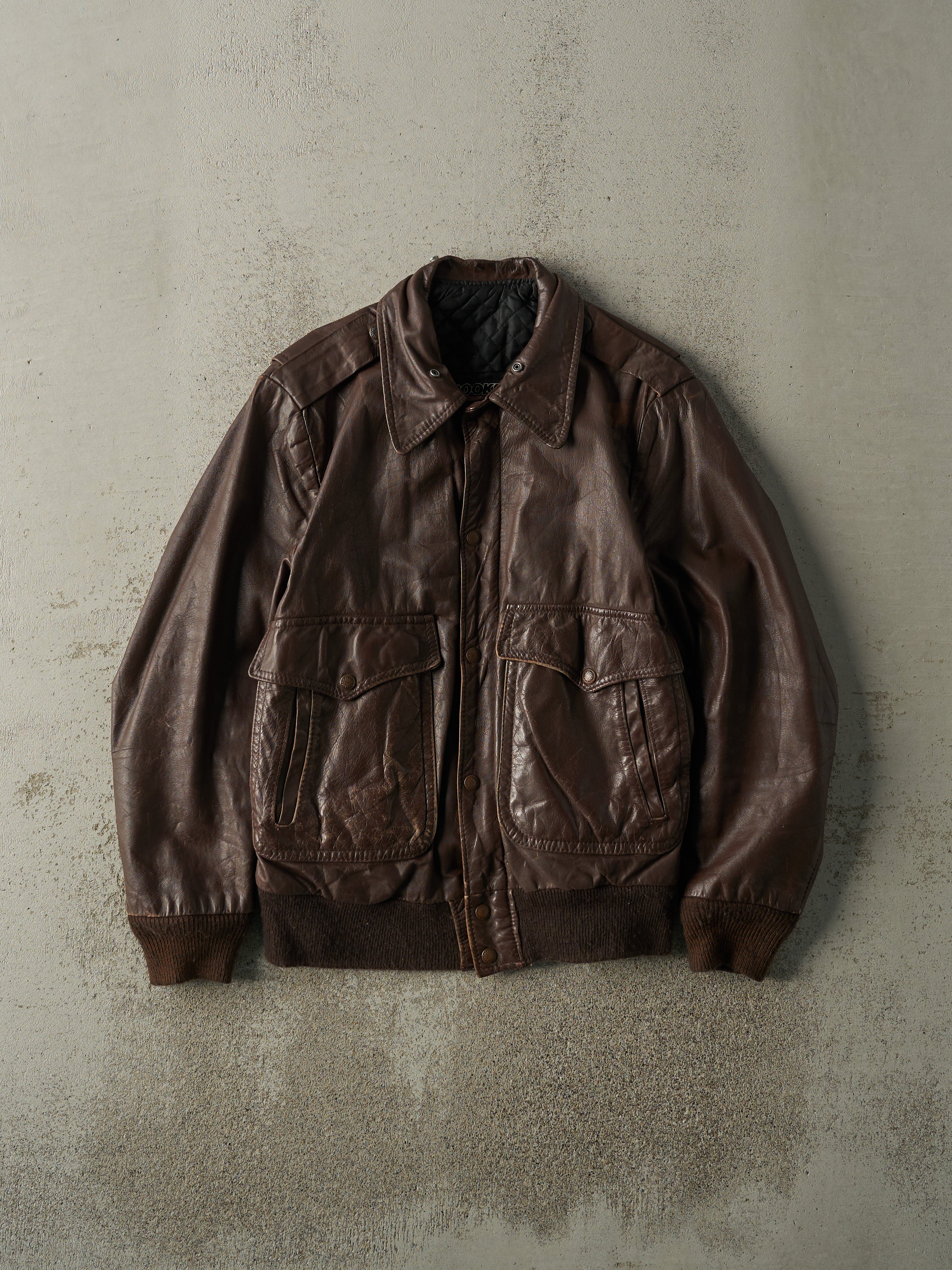 Vintage 90s Brown Brooks Leather Flight Jacket (M/L)