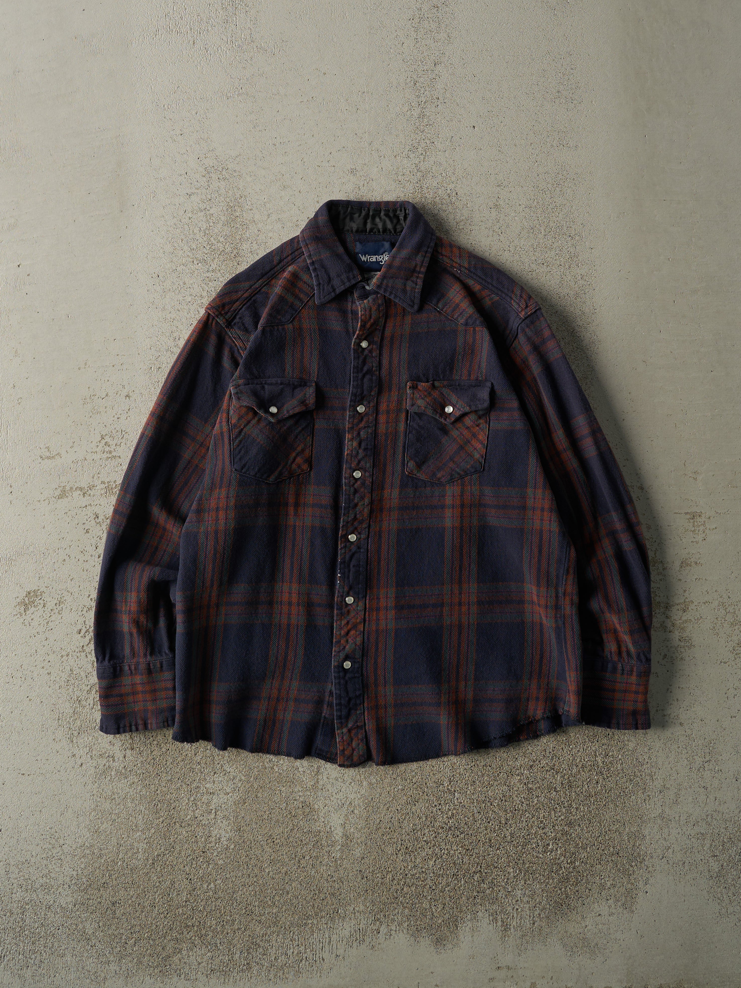 Vintage Y2K Navy Blue Wrangler Flannel Button Up (L)
