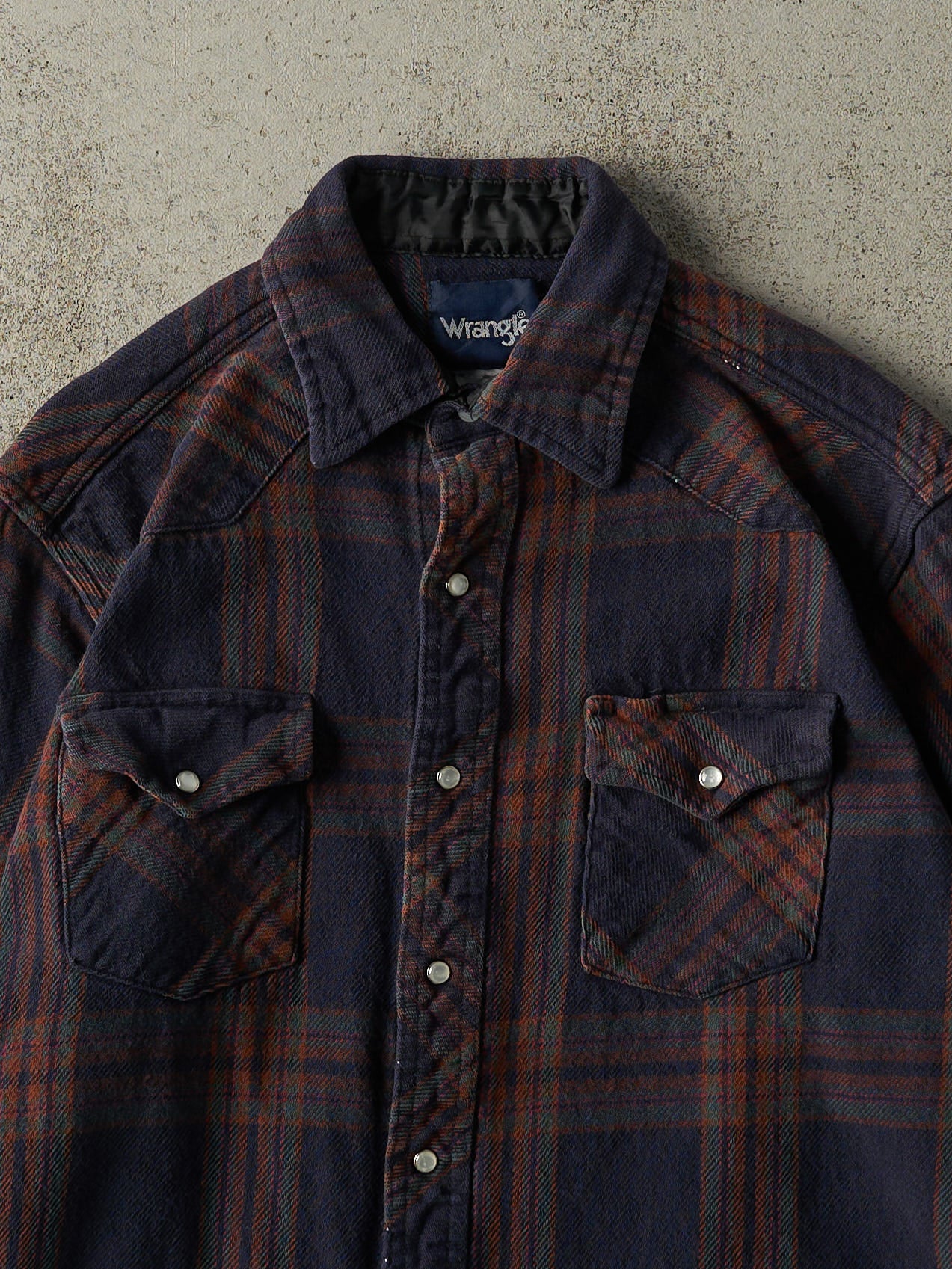 Vintage Y2K Navy Blue Wrangler Flannel Button Up (L)