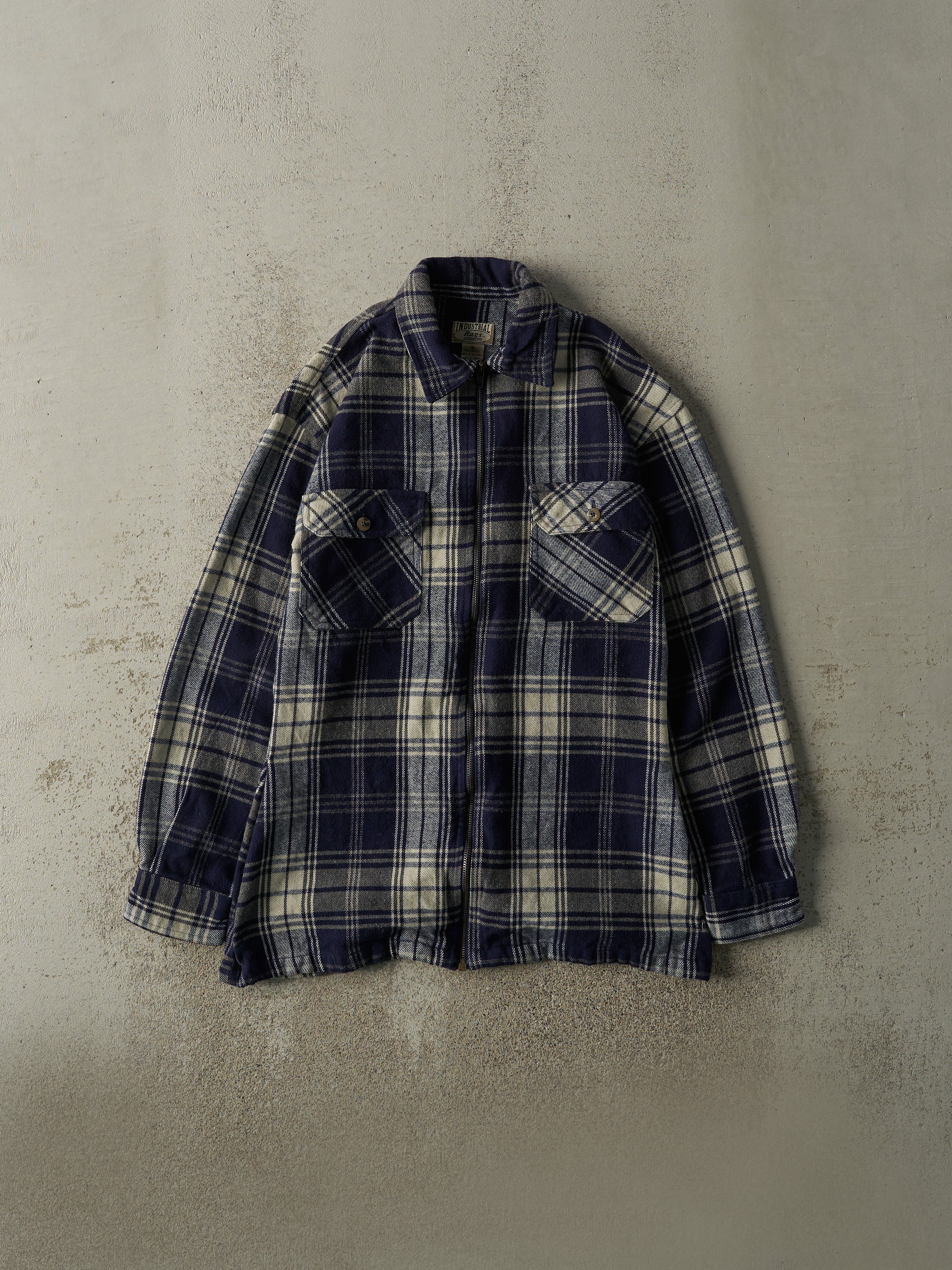 Vintage 90s Navy Blue Zip Up Flannel Long Sleeve (S/M)