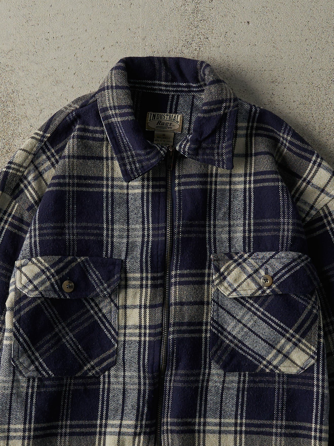 Vintage 90s Navy Blue Zip Up Flannel Long Sleeve (S/M)